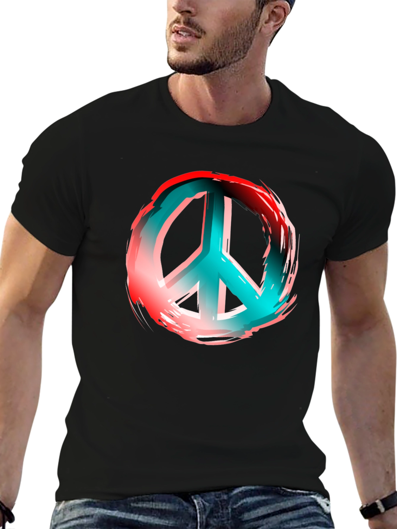 Peace Sign Graphic Print Black T-Shirt
