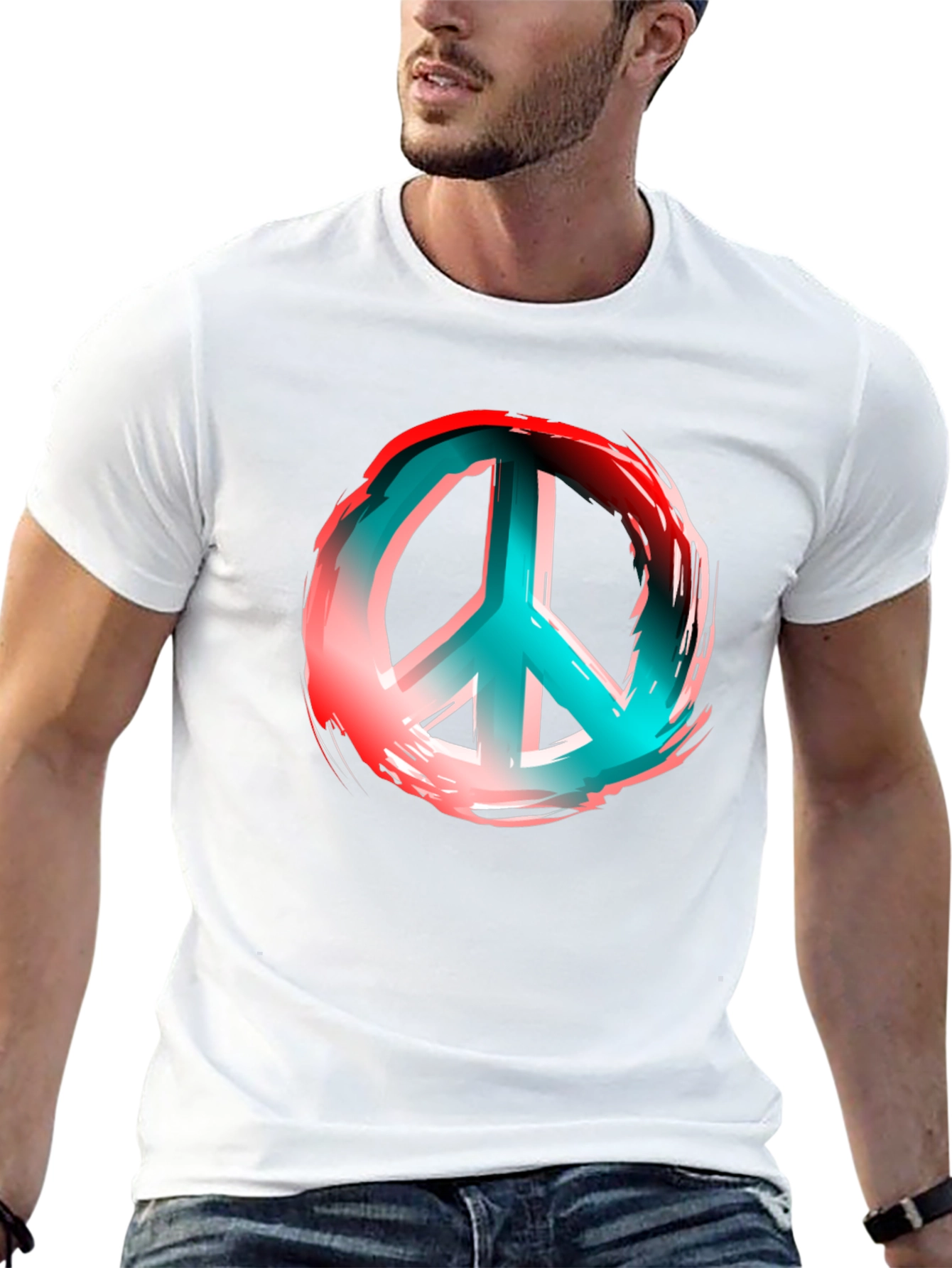 Peace Sign Graphic Print Black T-Shirt