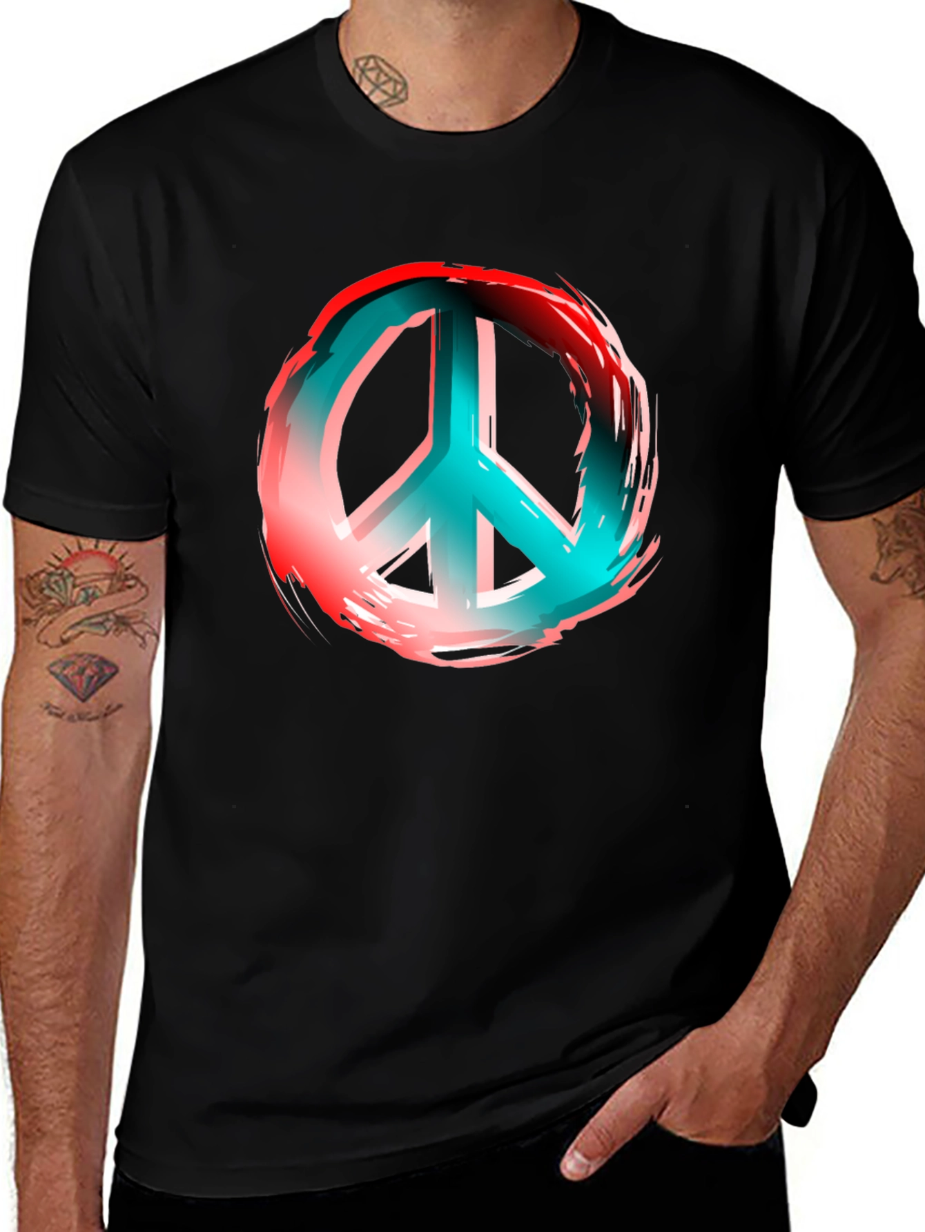 Peace Sign Graphic Print Black T-Shirt
