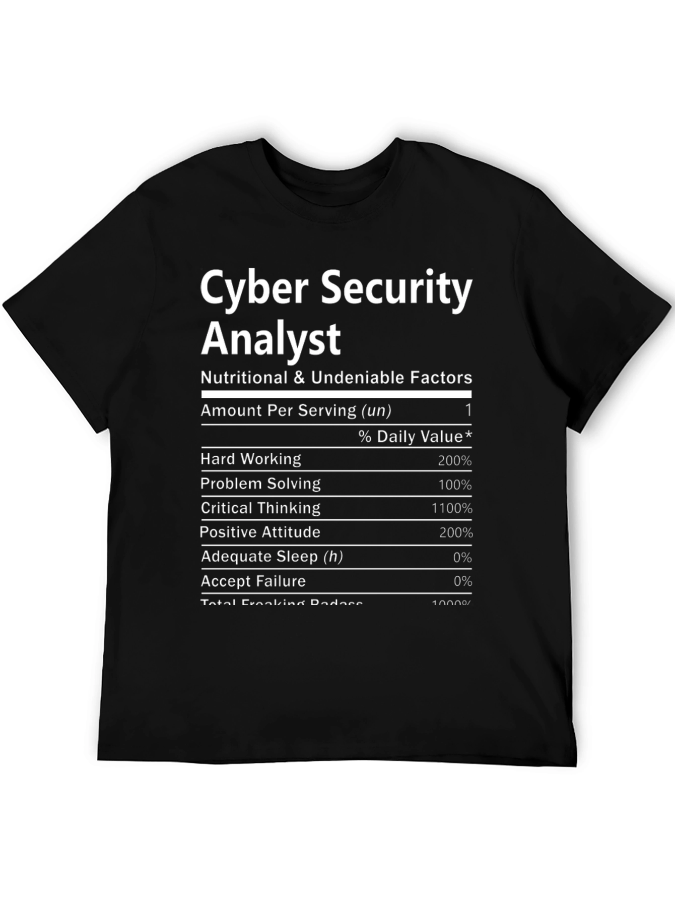 Cyber Security Analyst T-Shirt: Funny Nutrition Facts Tee