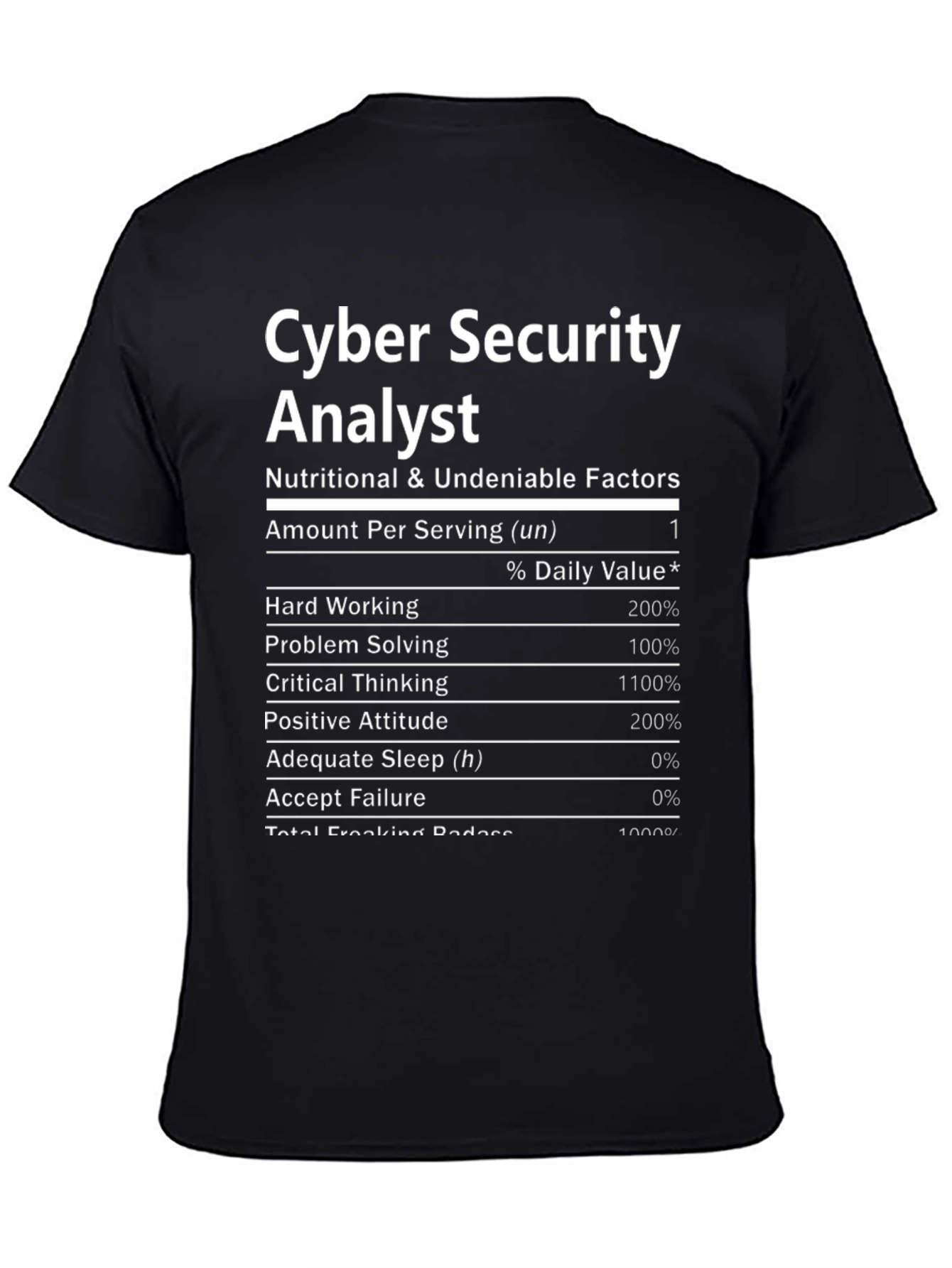 Cyber Security Analyst T-Shirt: Funny Nutrition Facts Tee