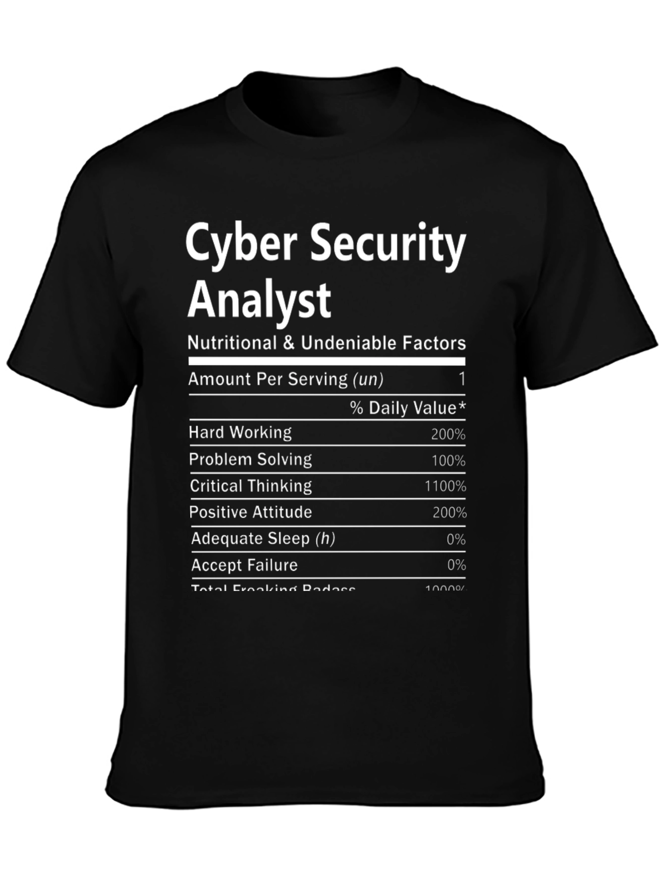 Cyber Security Analyst T-Shirt: Funny Nutrition Facts Tee