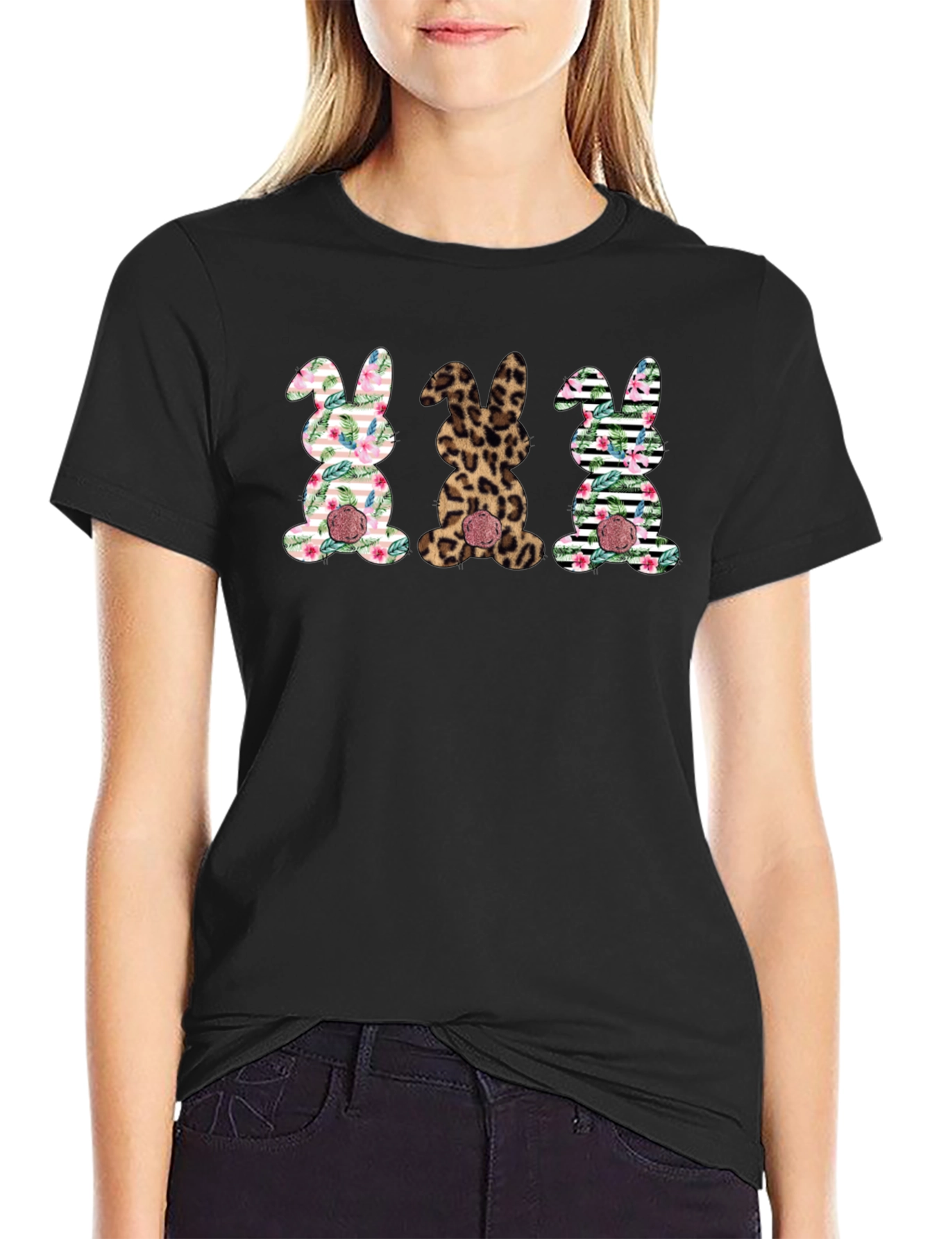 Easter Bunny Trio Graphic Tee - Fun Holiday Shirt