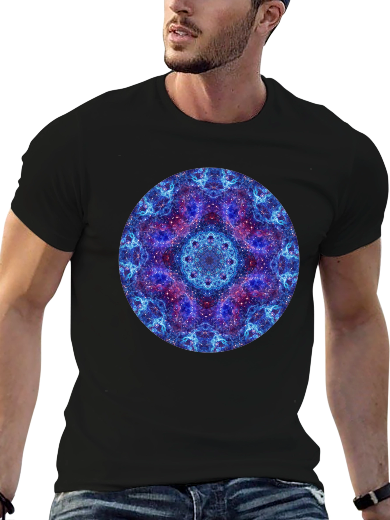 Cosmic Mandala Graphic T-Shirt - Black