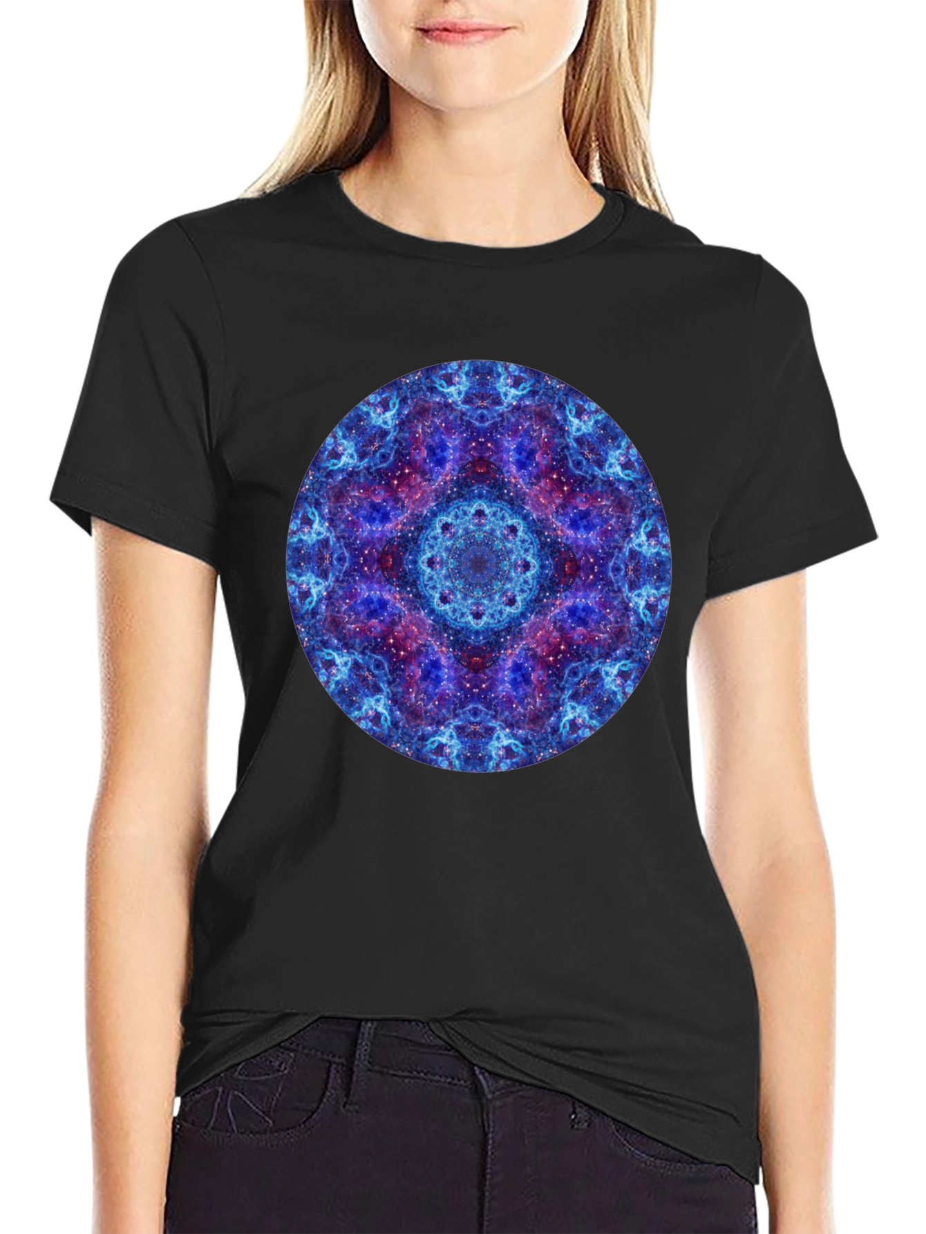 Cosmic Mandala Graphic T-Shirt - Black