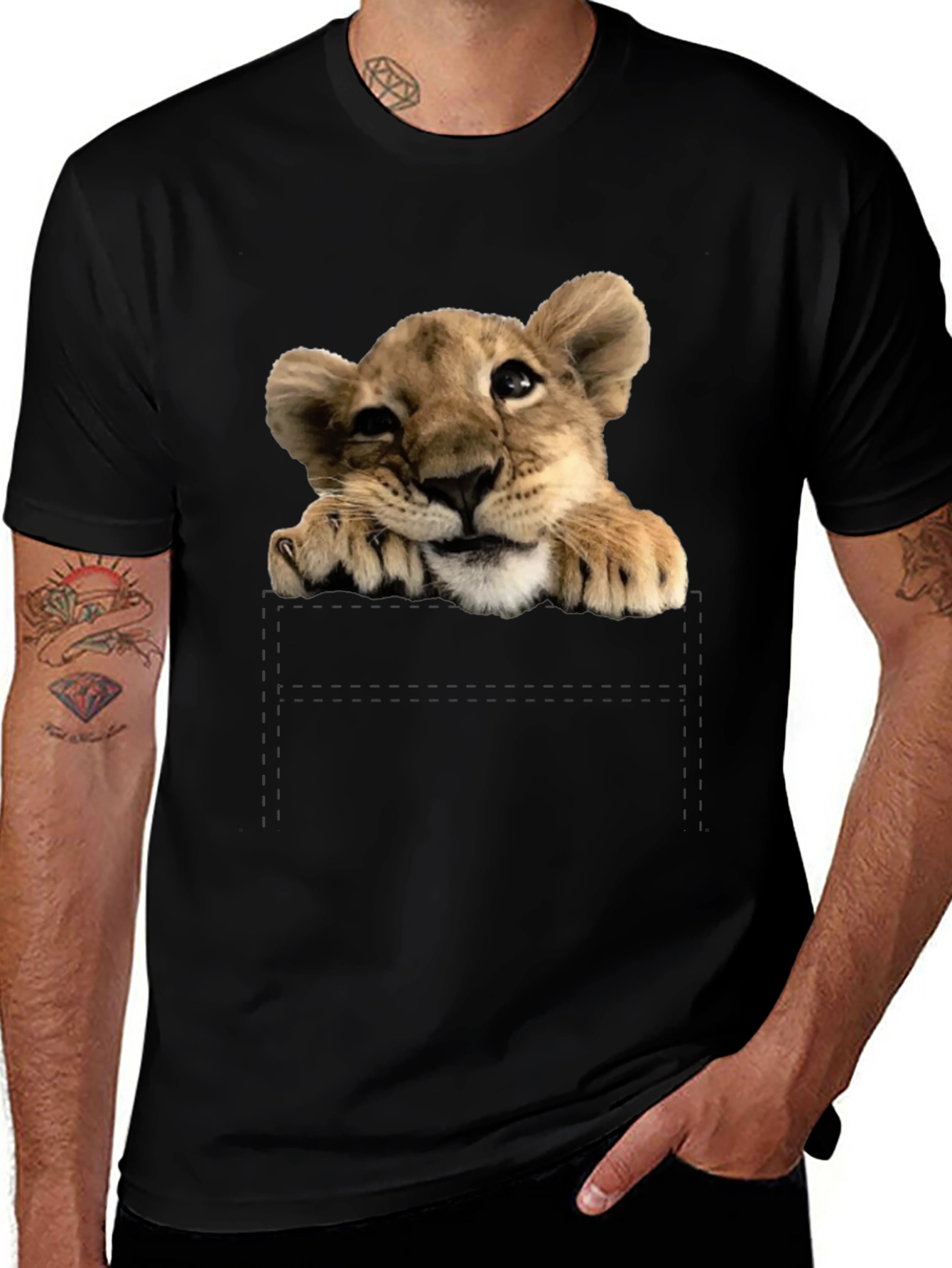 Cute Lion Cub T-Shirt: Pocket Design