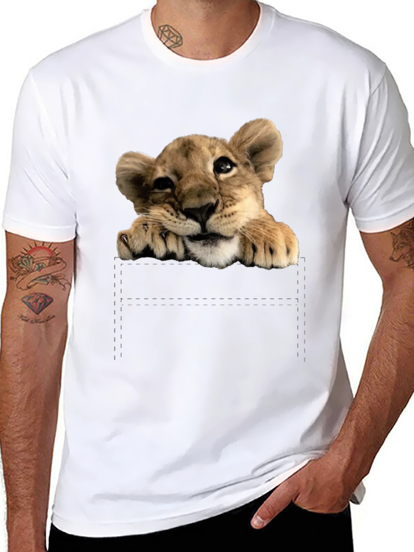 Cute Lion Cub T-Shirt: Pocket Design