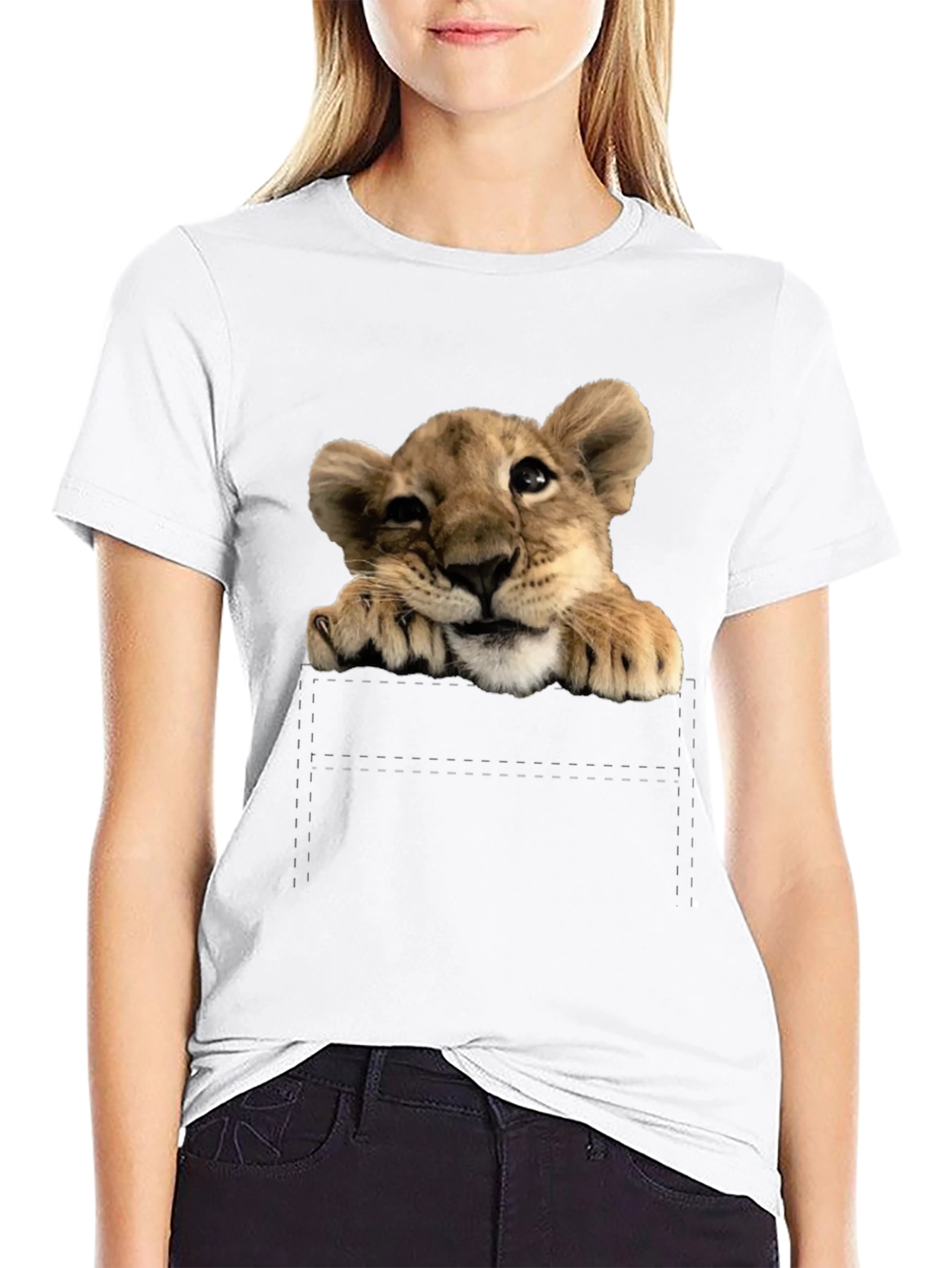 Cute Lion Cub T-Shirt: Pocket Design