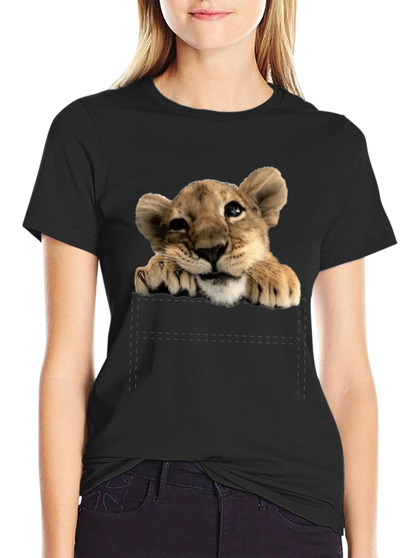 Cute Lion Cub T-Shirt: Pocket Design