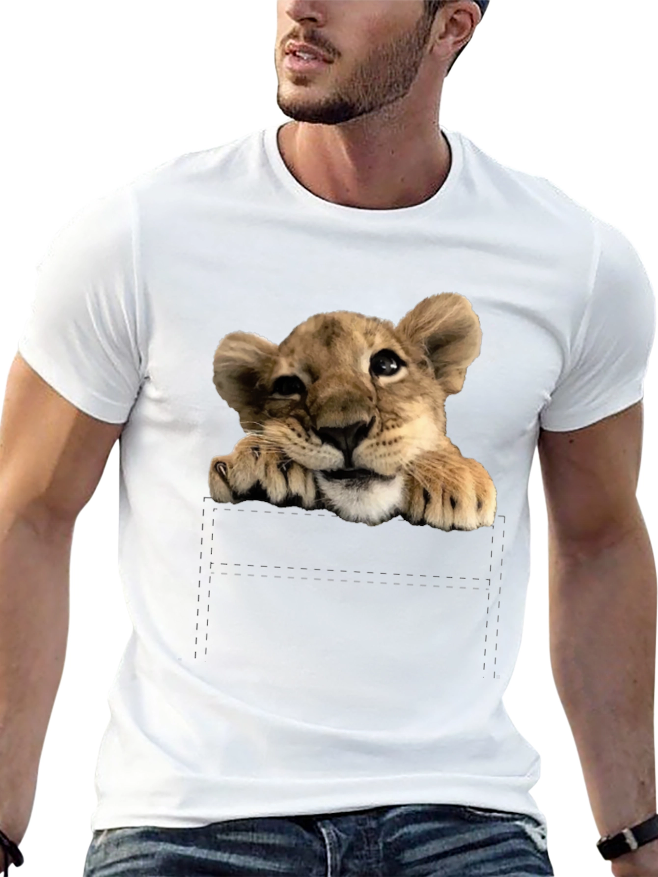 Cute Lion Cub T-Shirt: Pocket Design