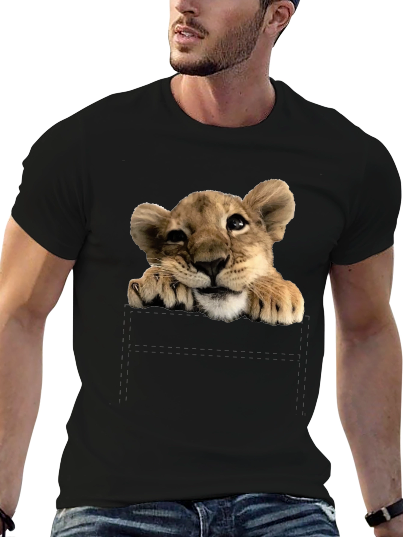 Cute Lion Cub T-Shirt: Pocket Design