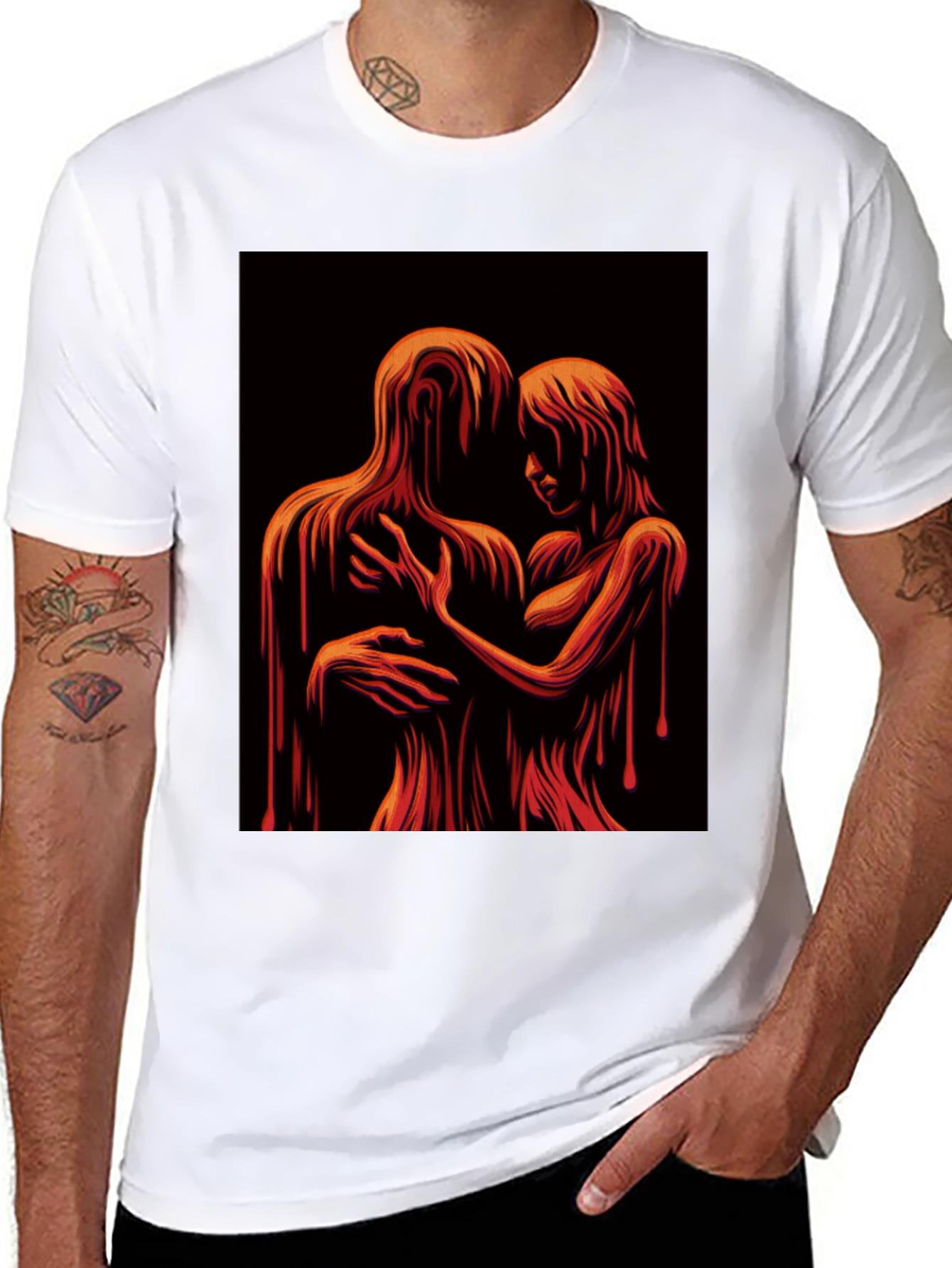 Melting Embrace Graphic Tee - Unique Art T-Shirt