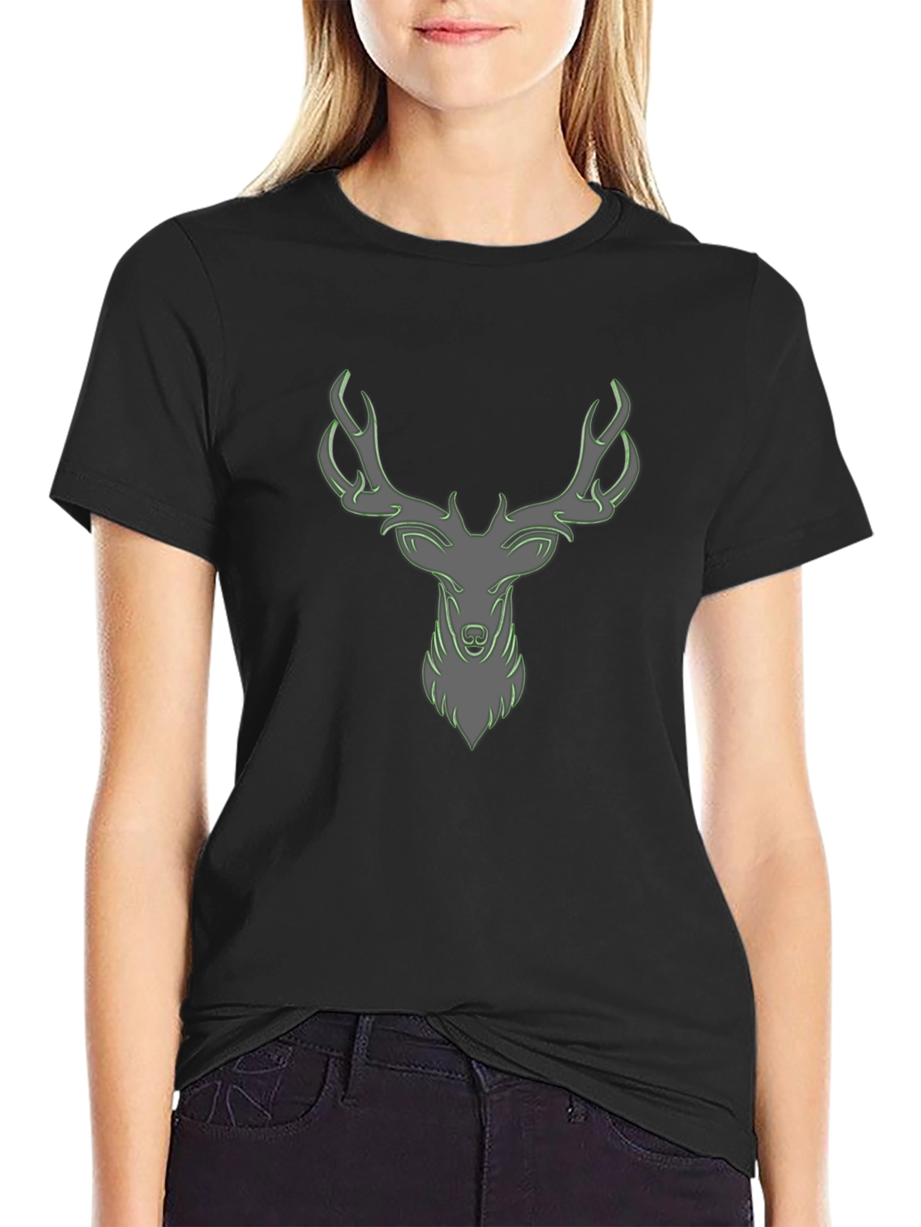 Cool Deer Head Graphic Print Black T-Shirt