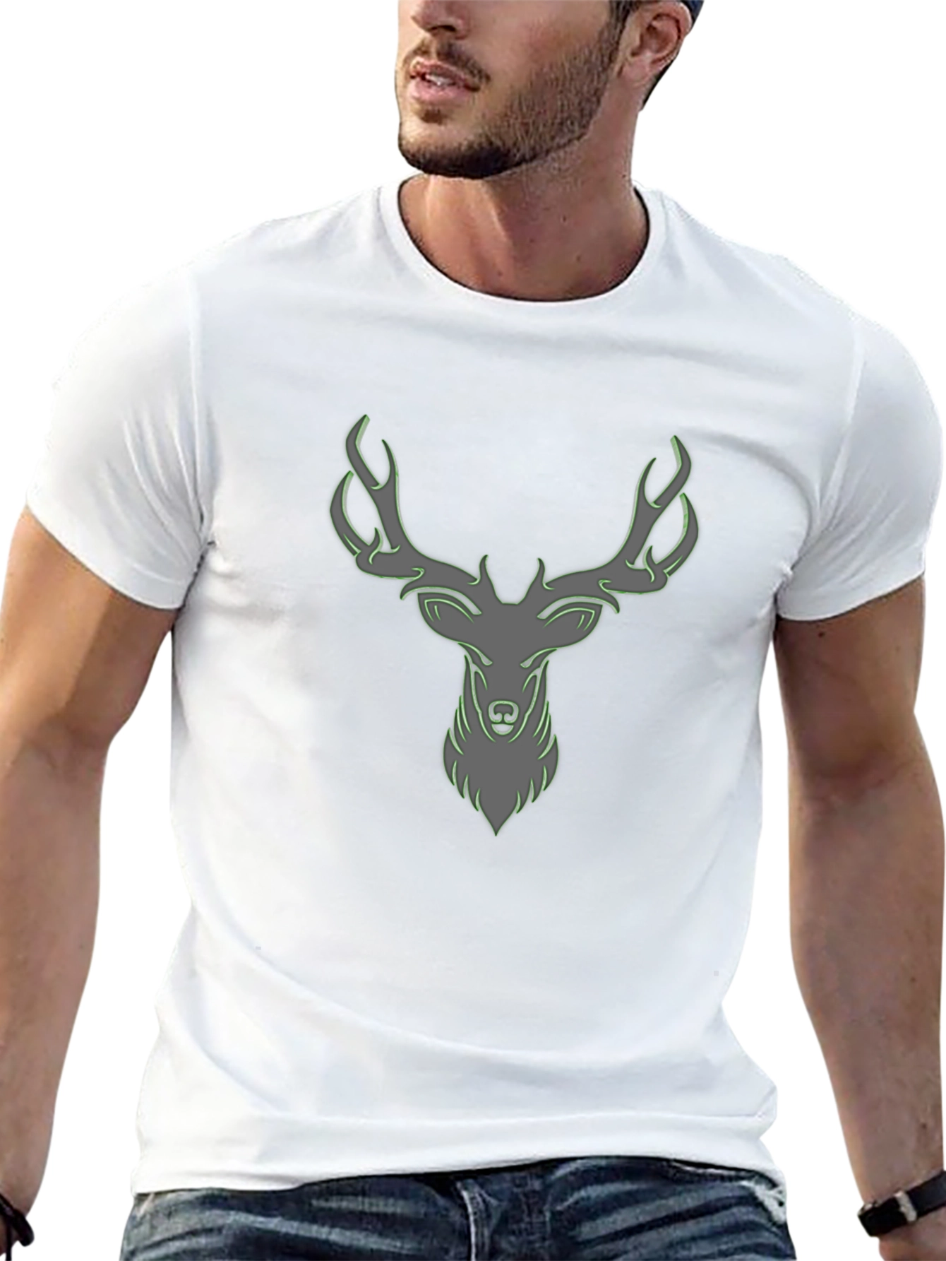 Cool Deer Head Graphic Print Black T-Shirt