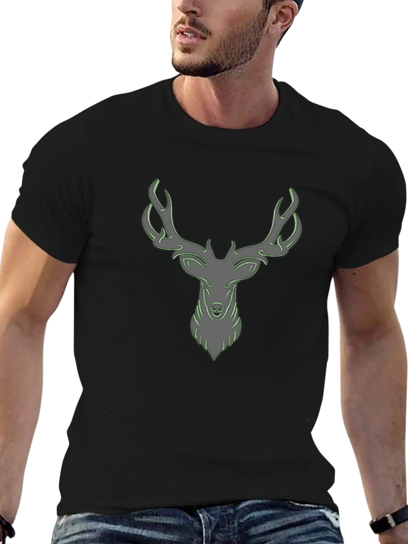 Cool Deer Head Graphic Print Black T-Shirt
