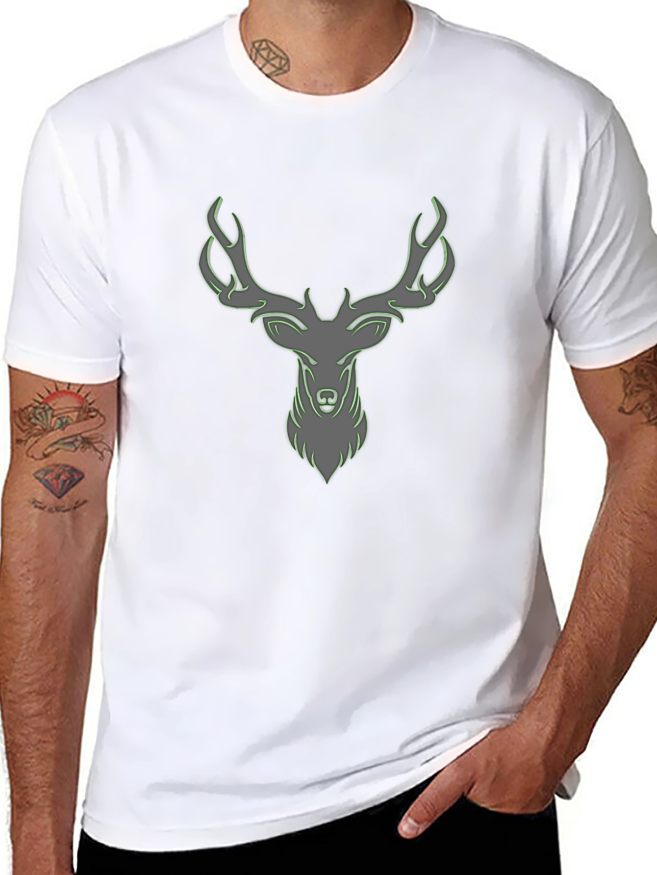 Cool Deer Head Graphic Print Black T-Shirt