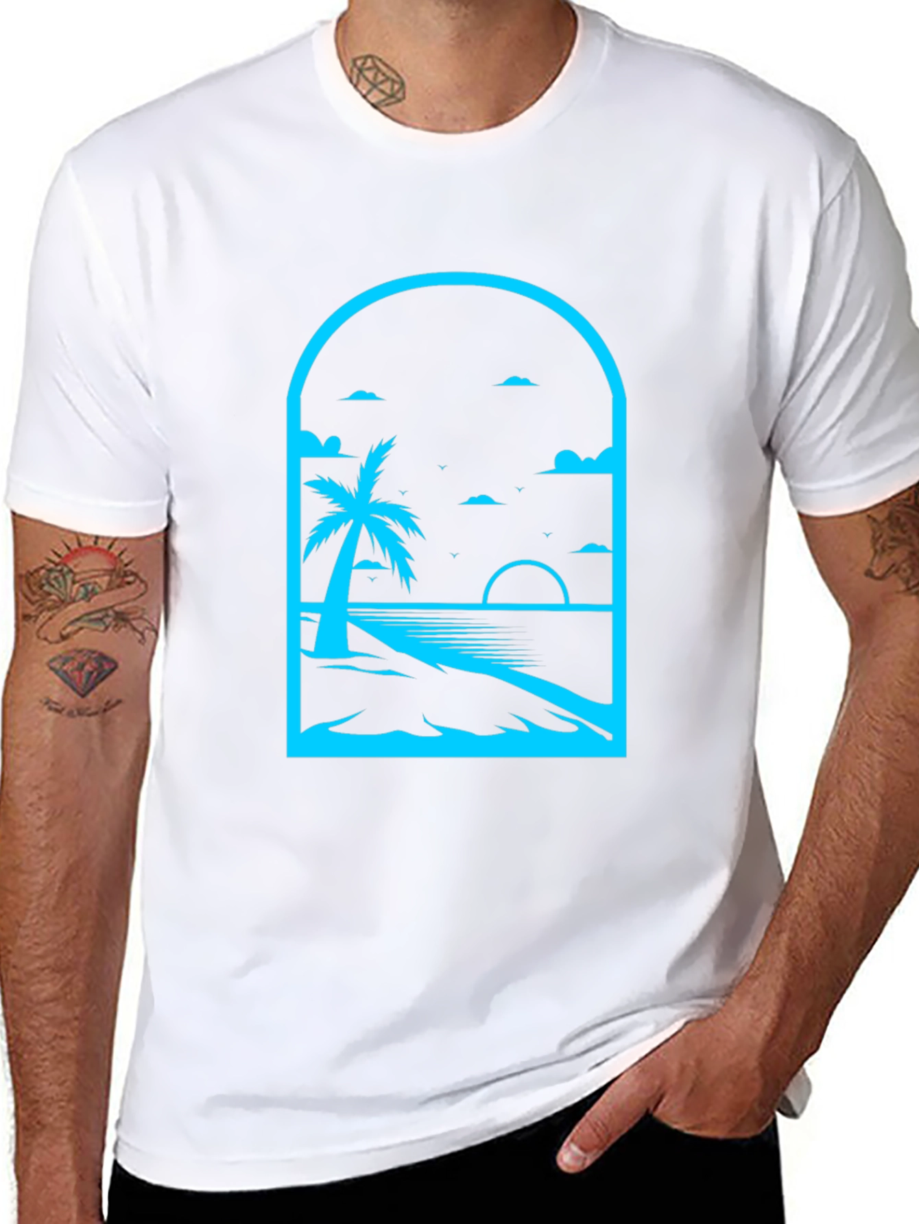 Palm Tree Beach Graphic Tee - Black
