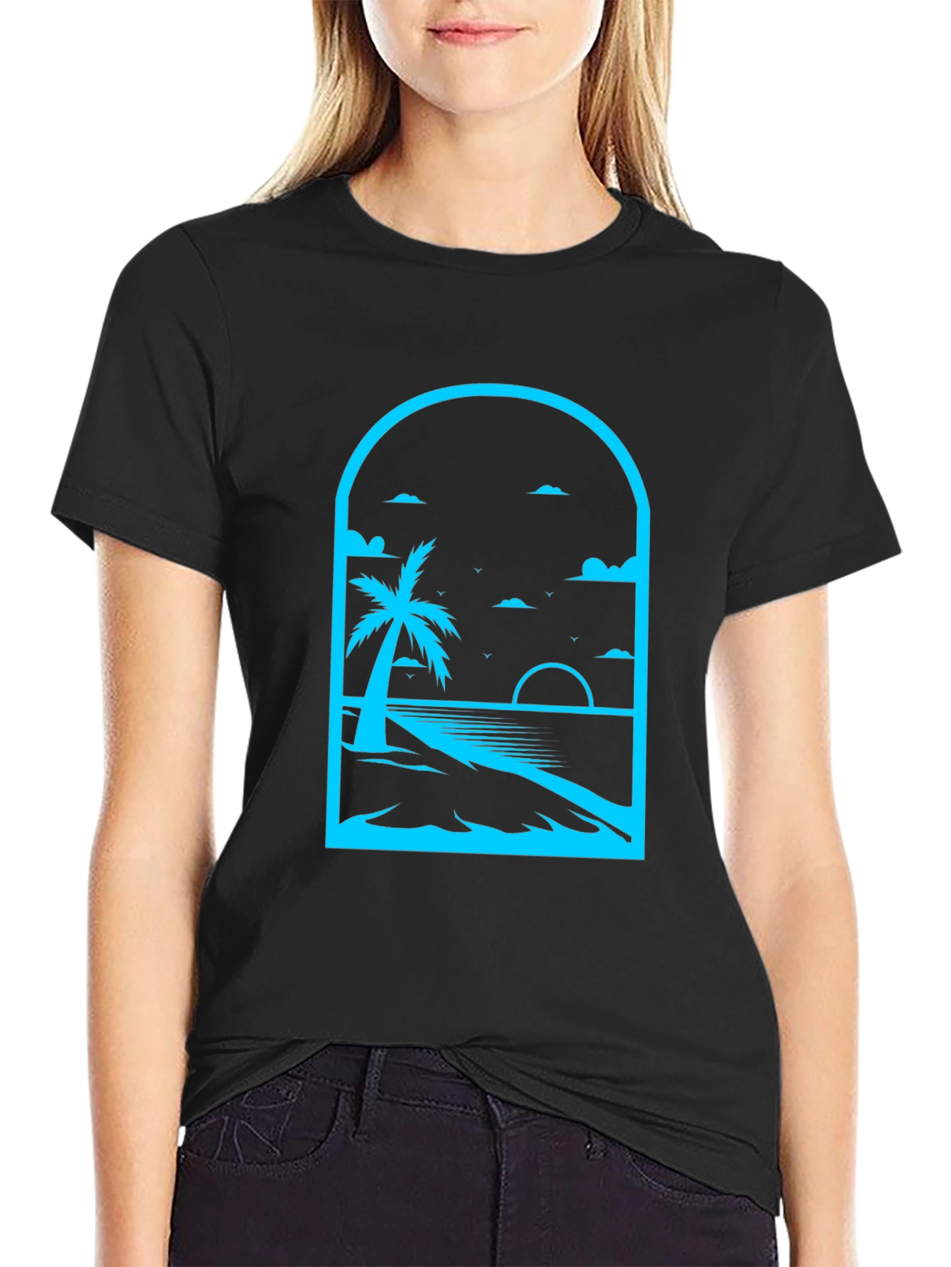 Palm Tree Beach Graphic Tee - Black