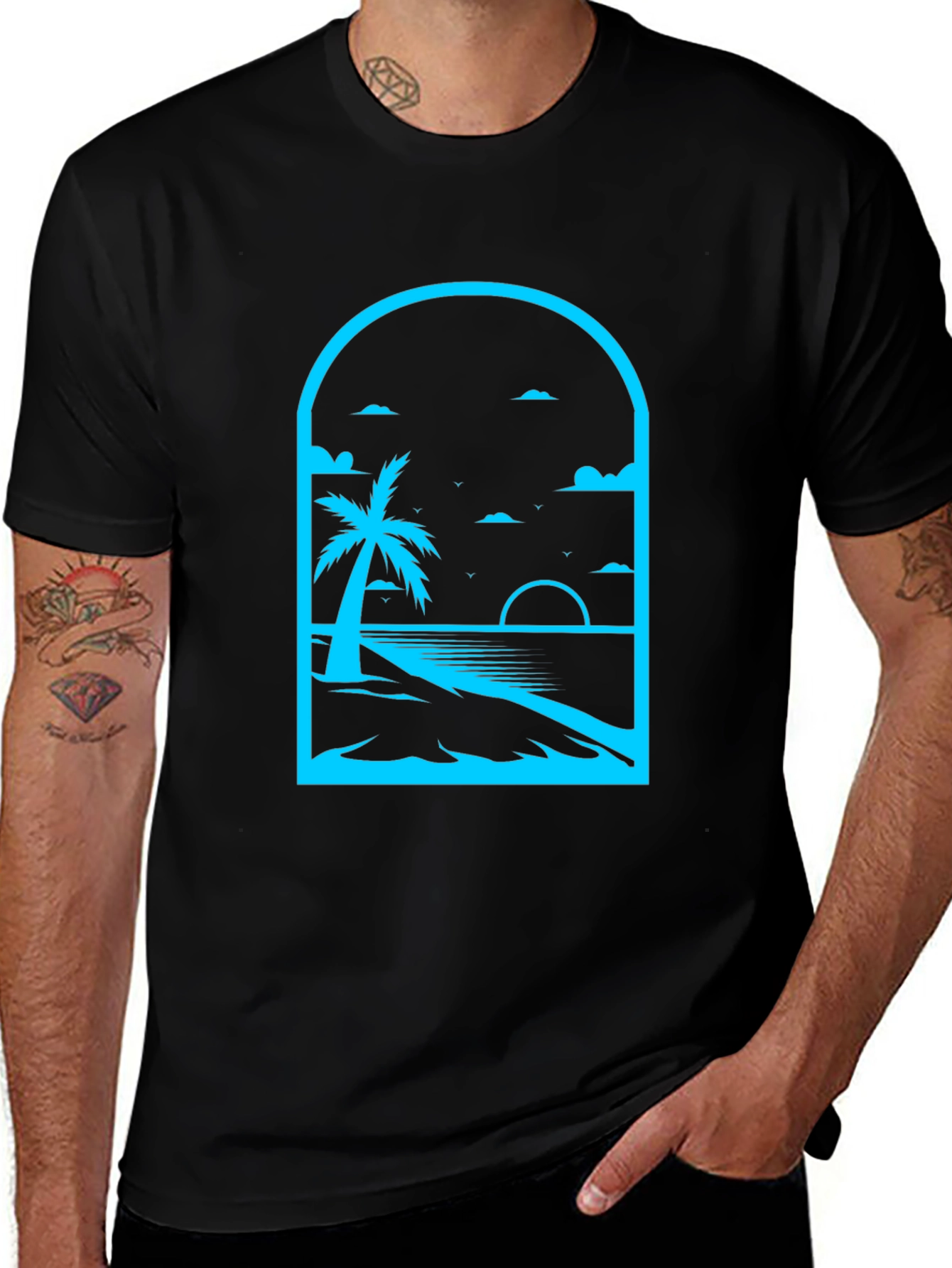 Palm Tree Beach Graphic Tee - Black