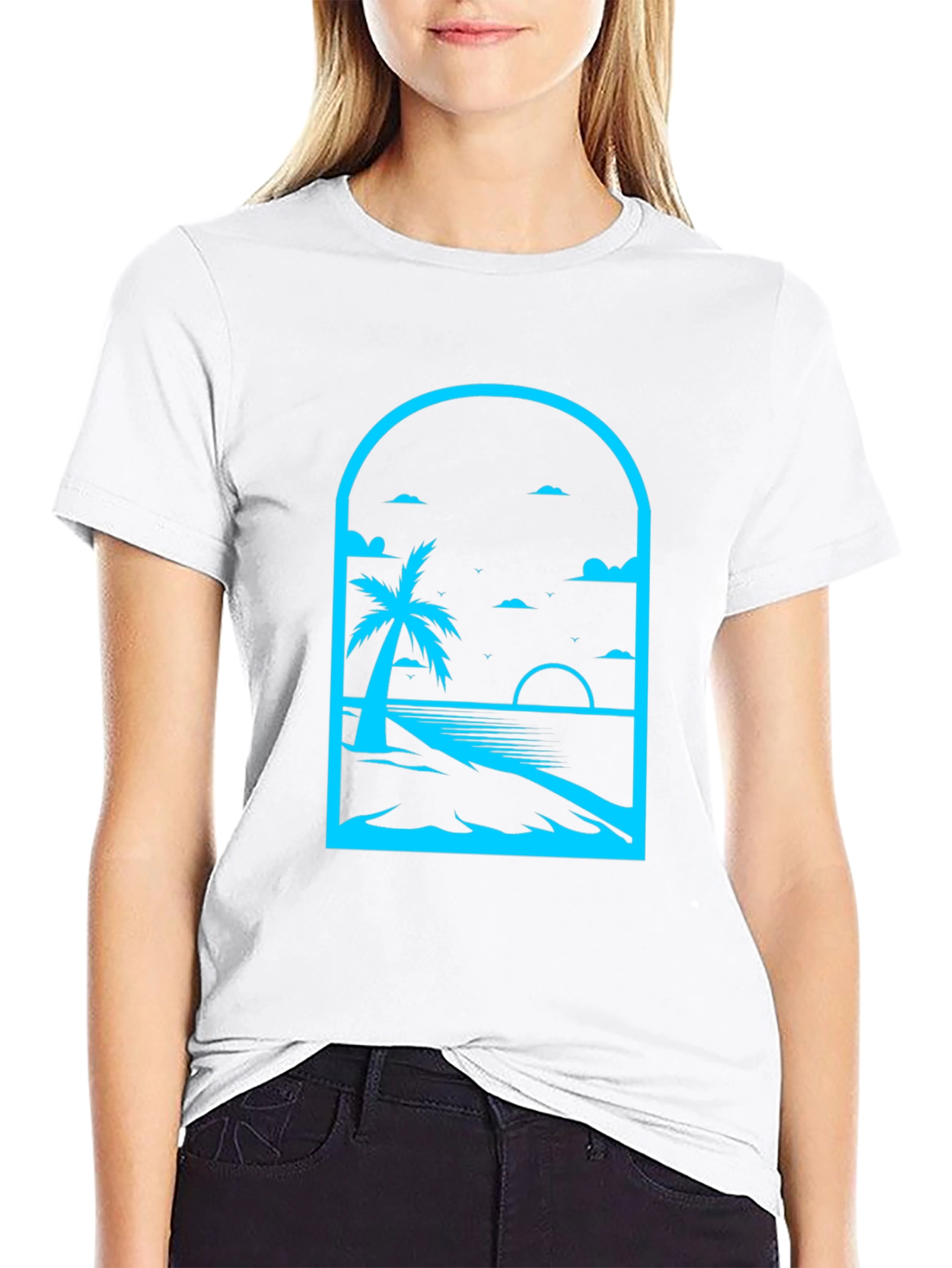Palm Tree Beach Graphic Tee - Black