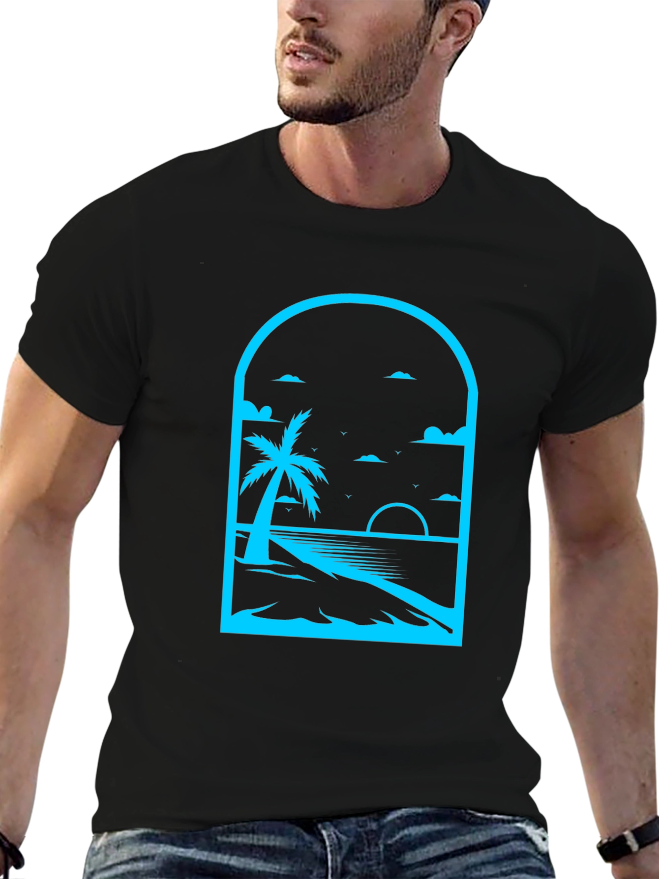 Palm Tree Beach Graphic Tee - Black