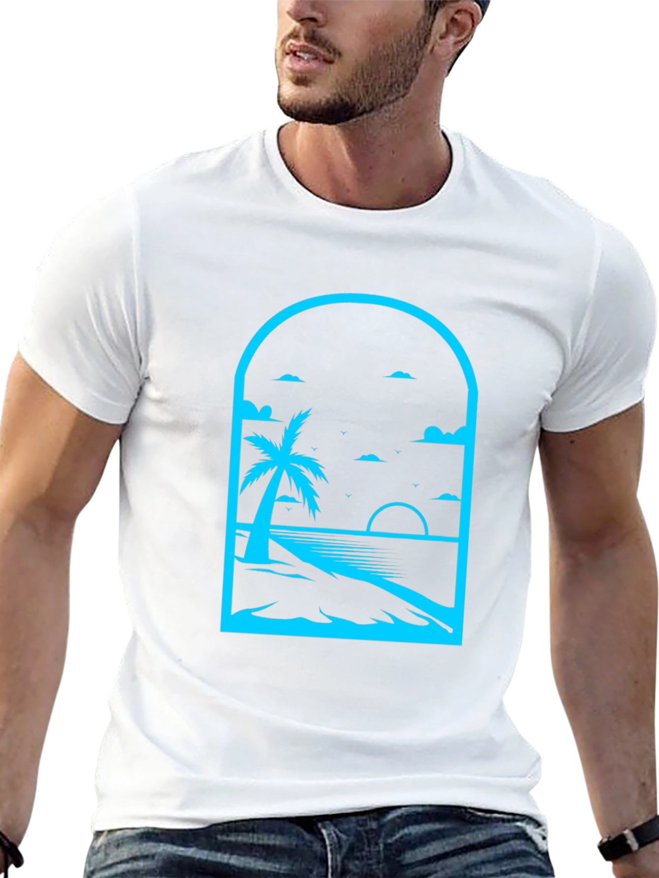 Palm Tree Beach Graphic Tee - Black