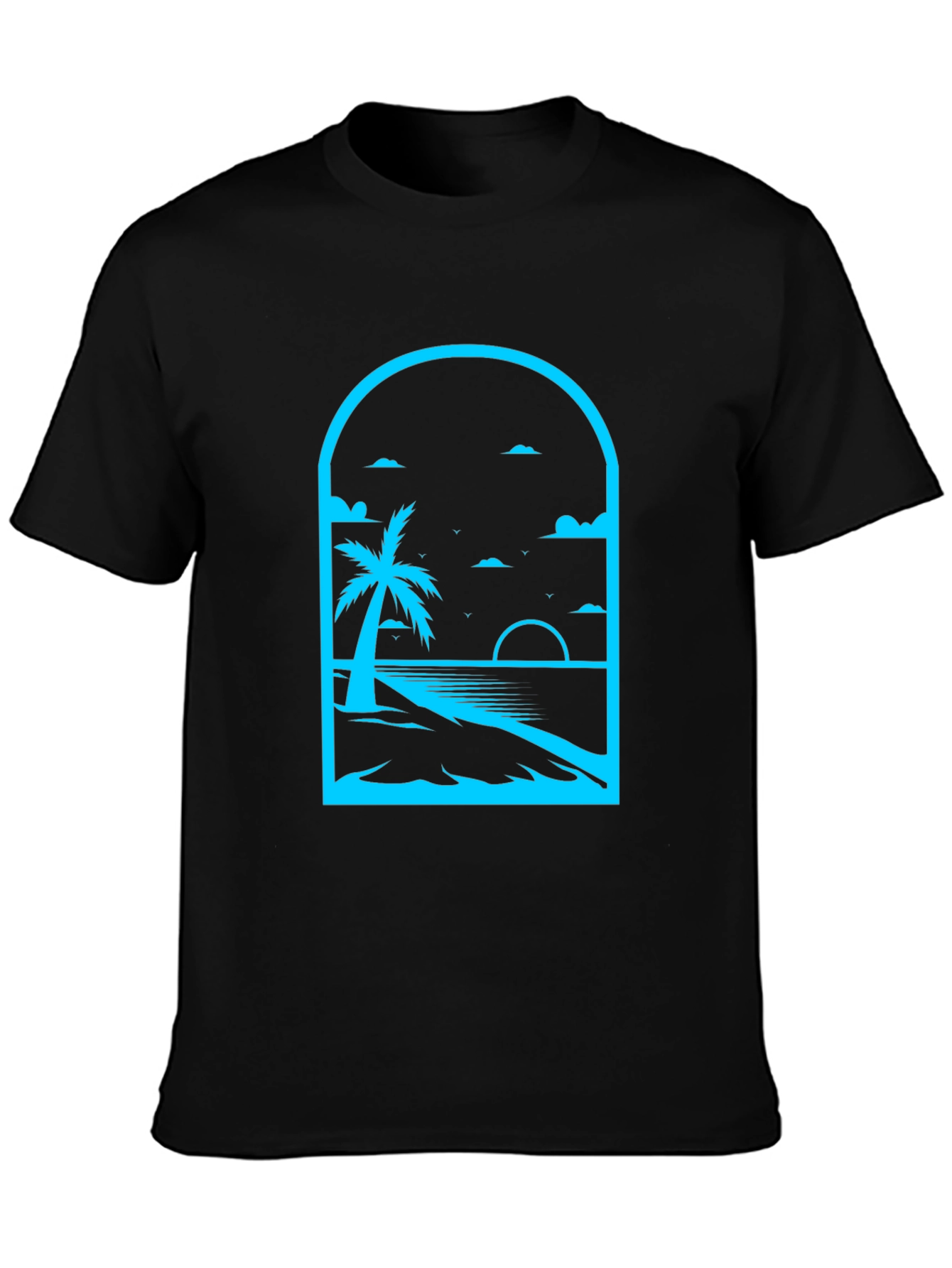 Palm Tree Beach Graphic Tee - Black