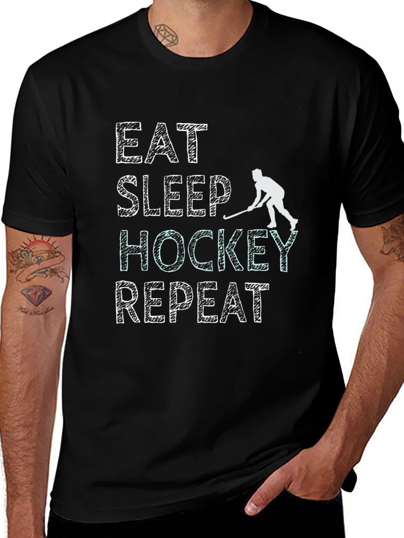 Eat Sleep Hockey Repeat Black T-Shirt