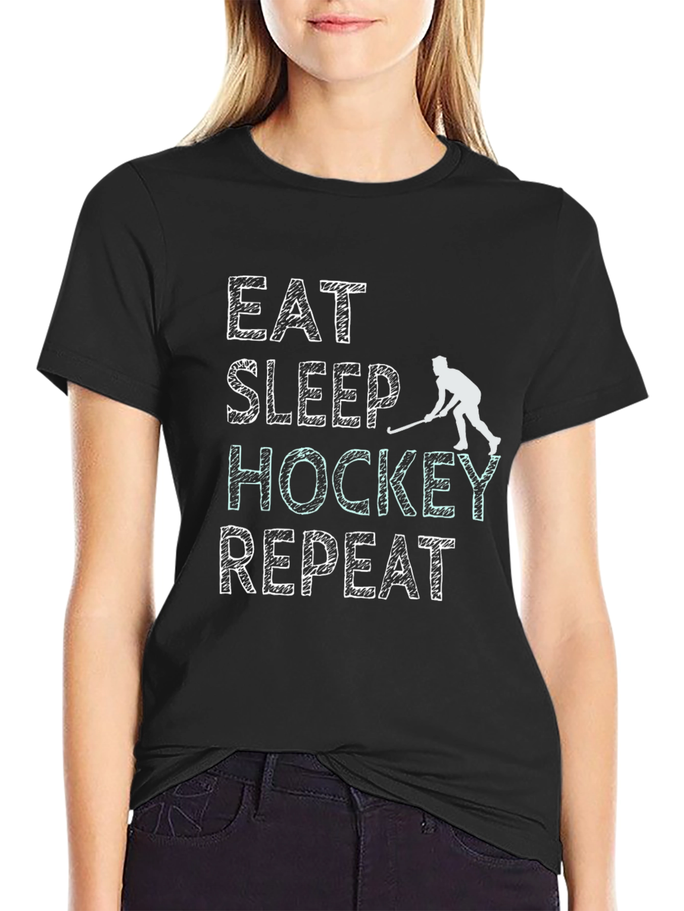 Eat Sleep Hockey Repeat Black T-Shirt