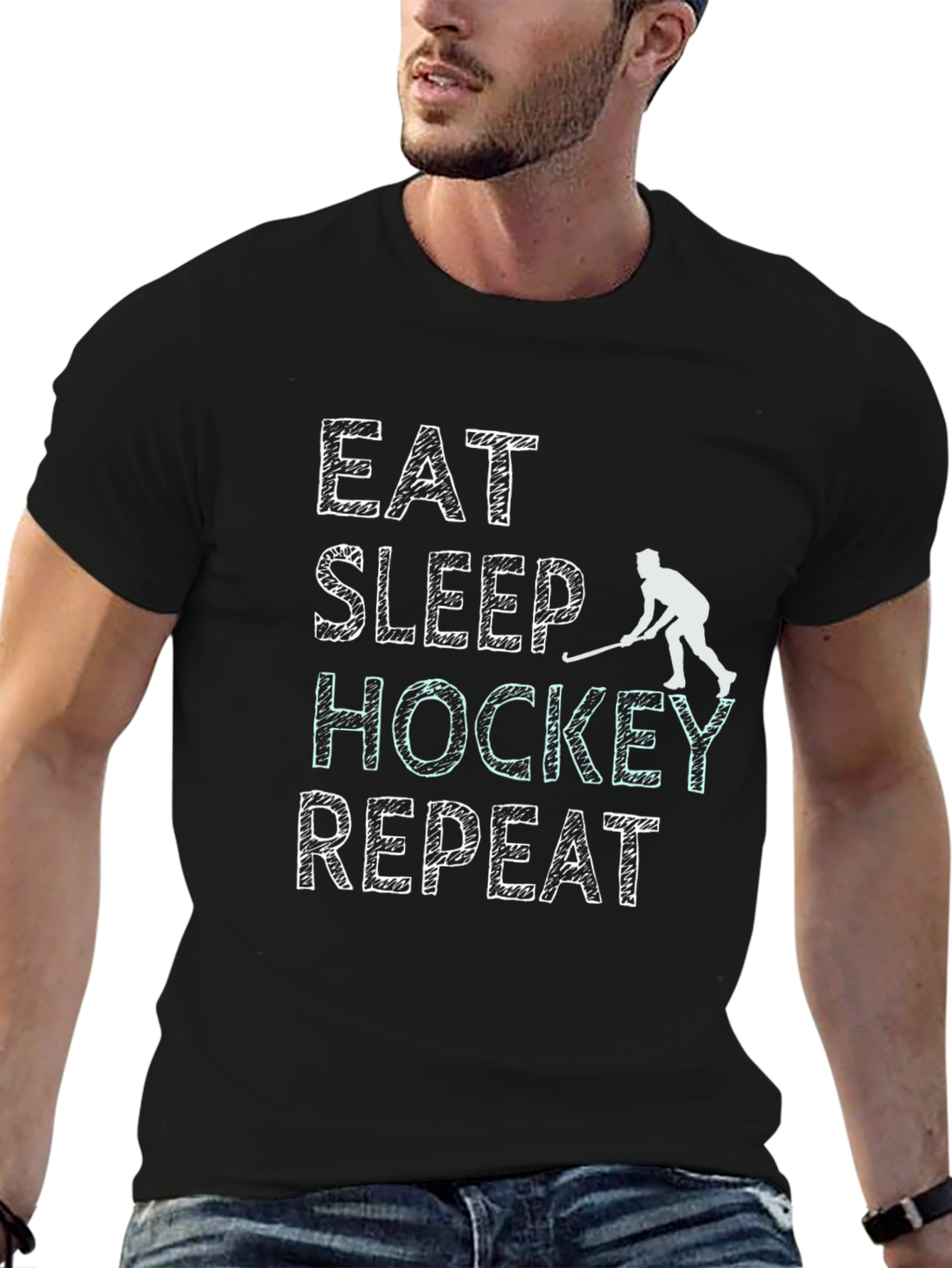 Eat Sleep Hockey Repeat Black T-Shirt