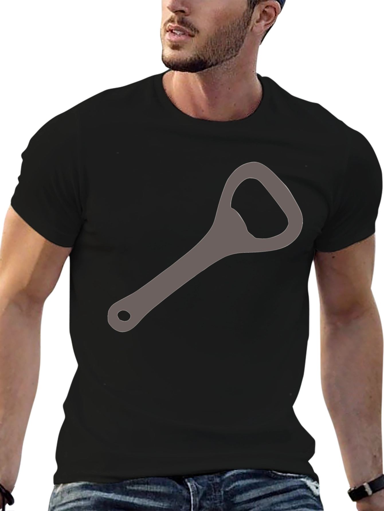 Bottle Opener Graphic Tee - Casual Black Shirt