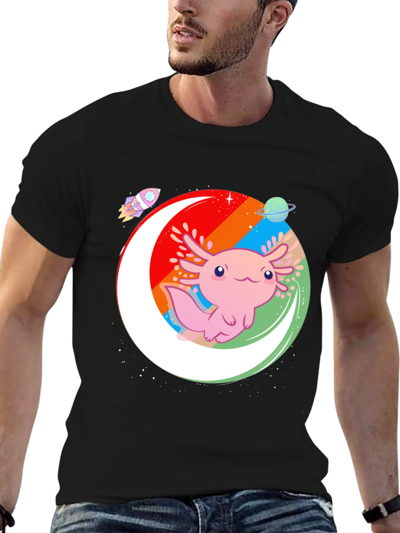Axolotl Galaxy Black T-Shirt