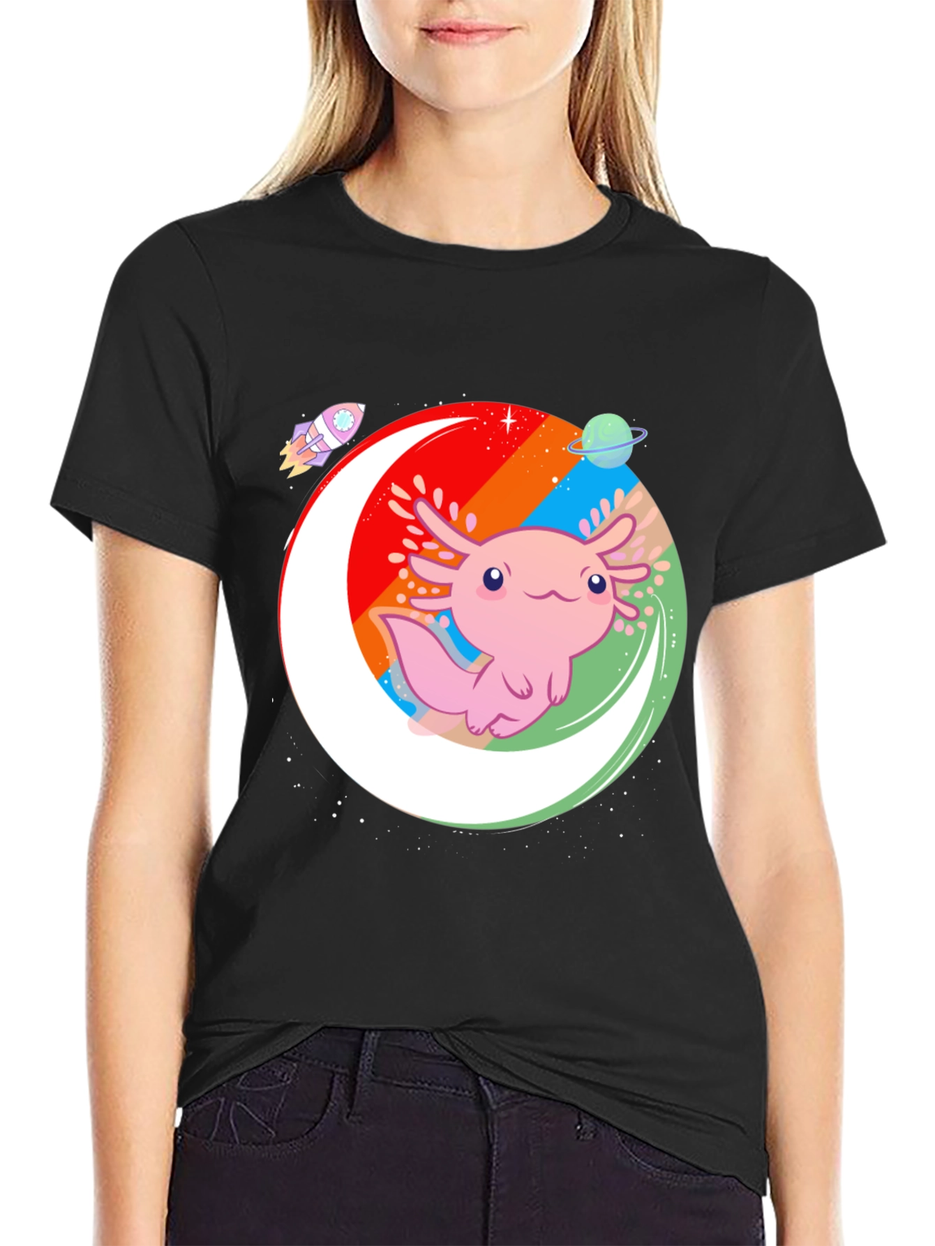 Axolotl Galaxy Black T-Shirt