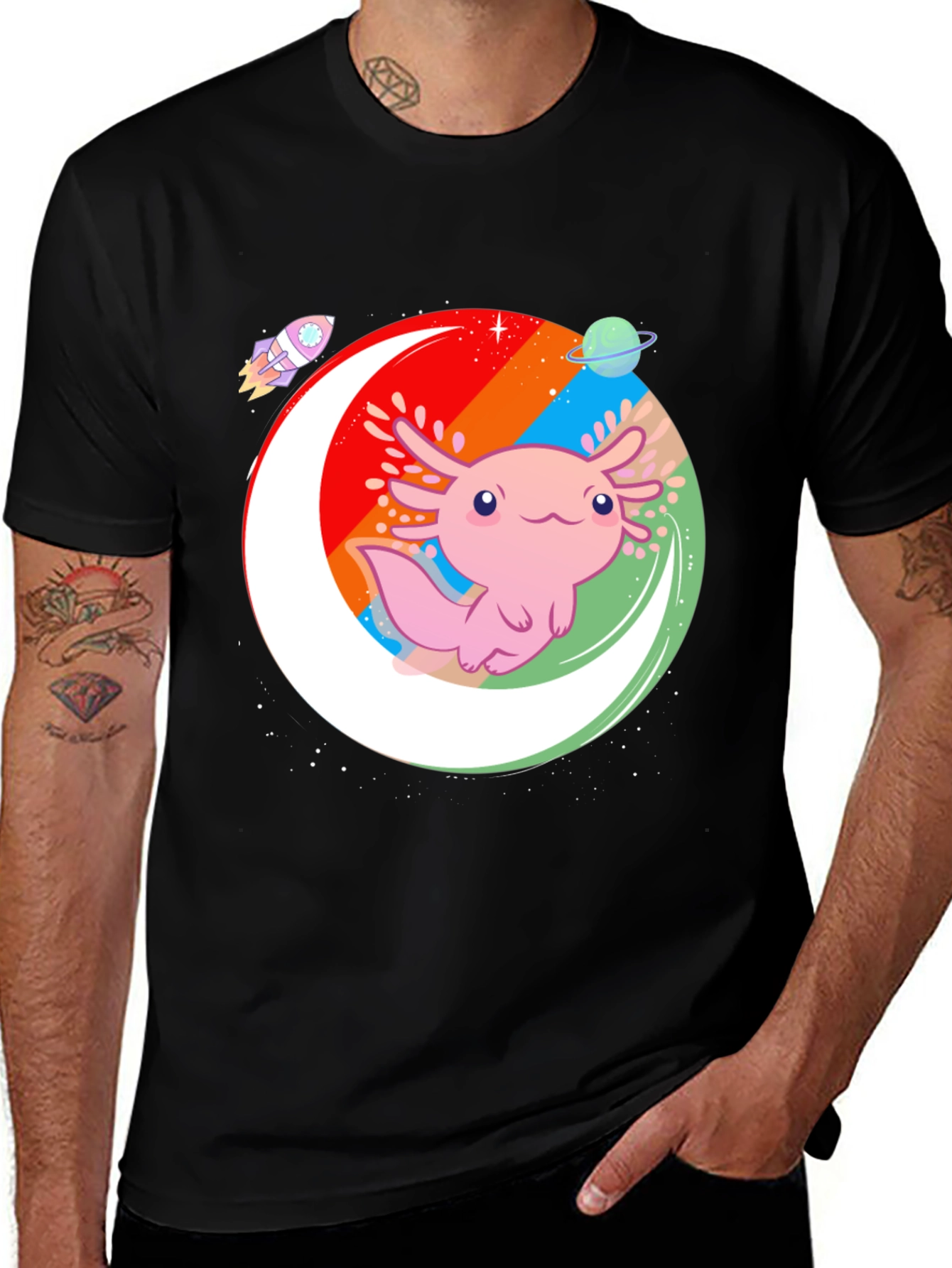 Axolotl Galaxy Black T-Shirt