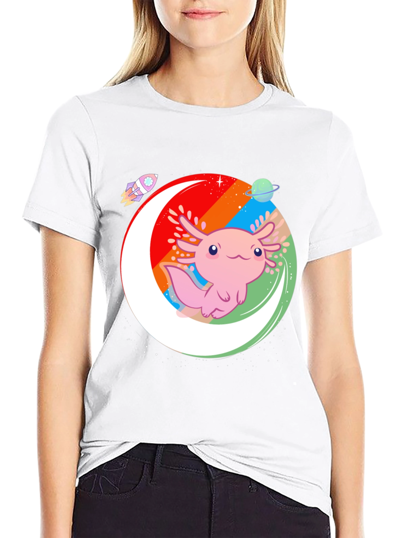 Axolotl Galaxy Black T-Shirt