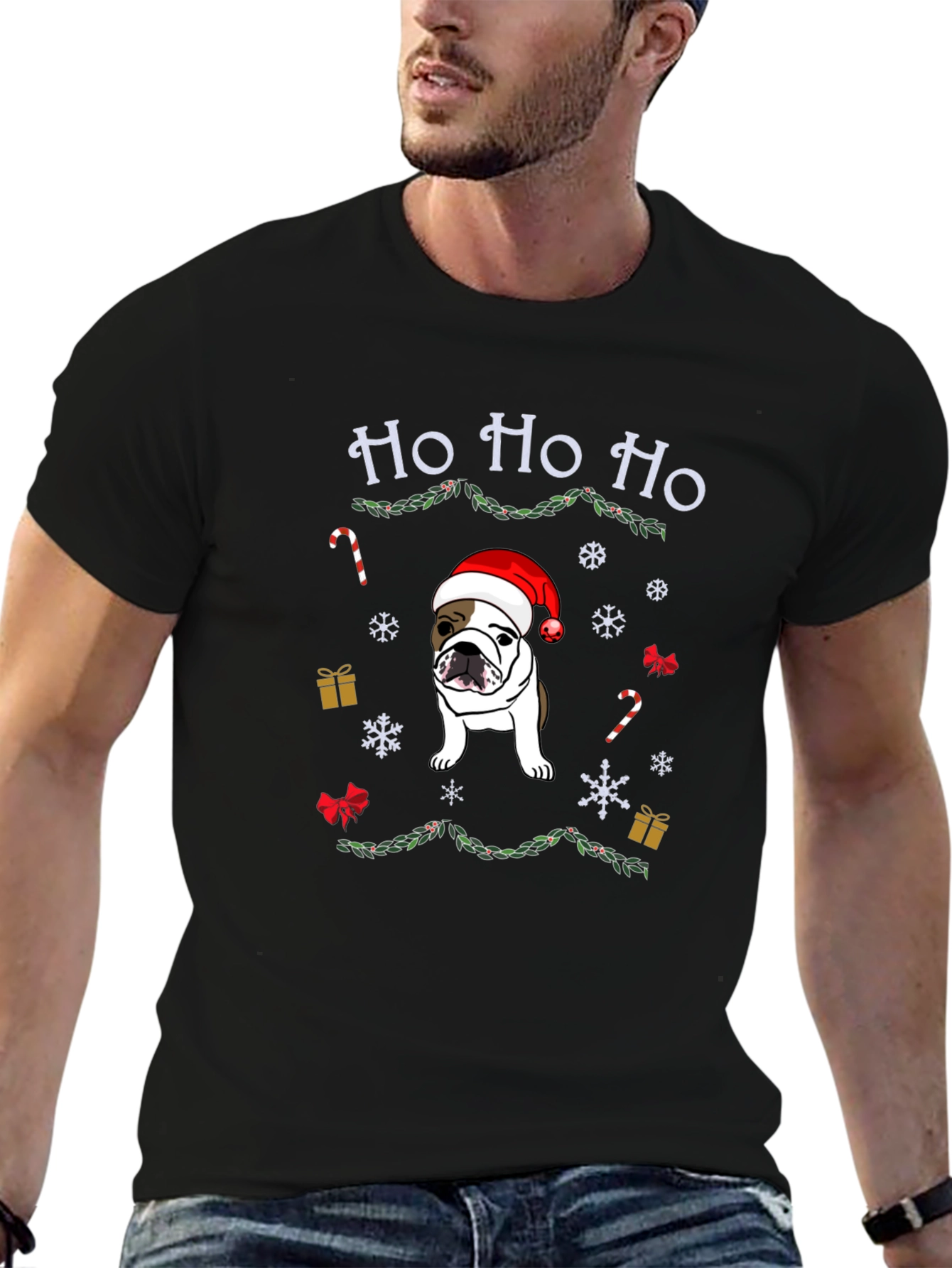 Christmas Bulldog Tee - Ho Ho Ho Holiday Shirt
