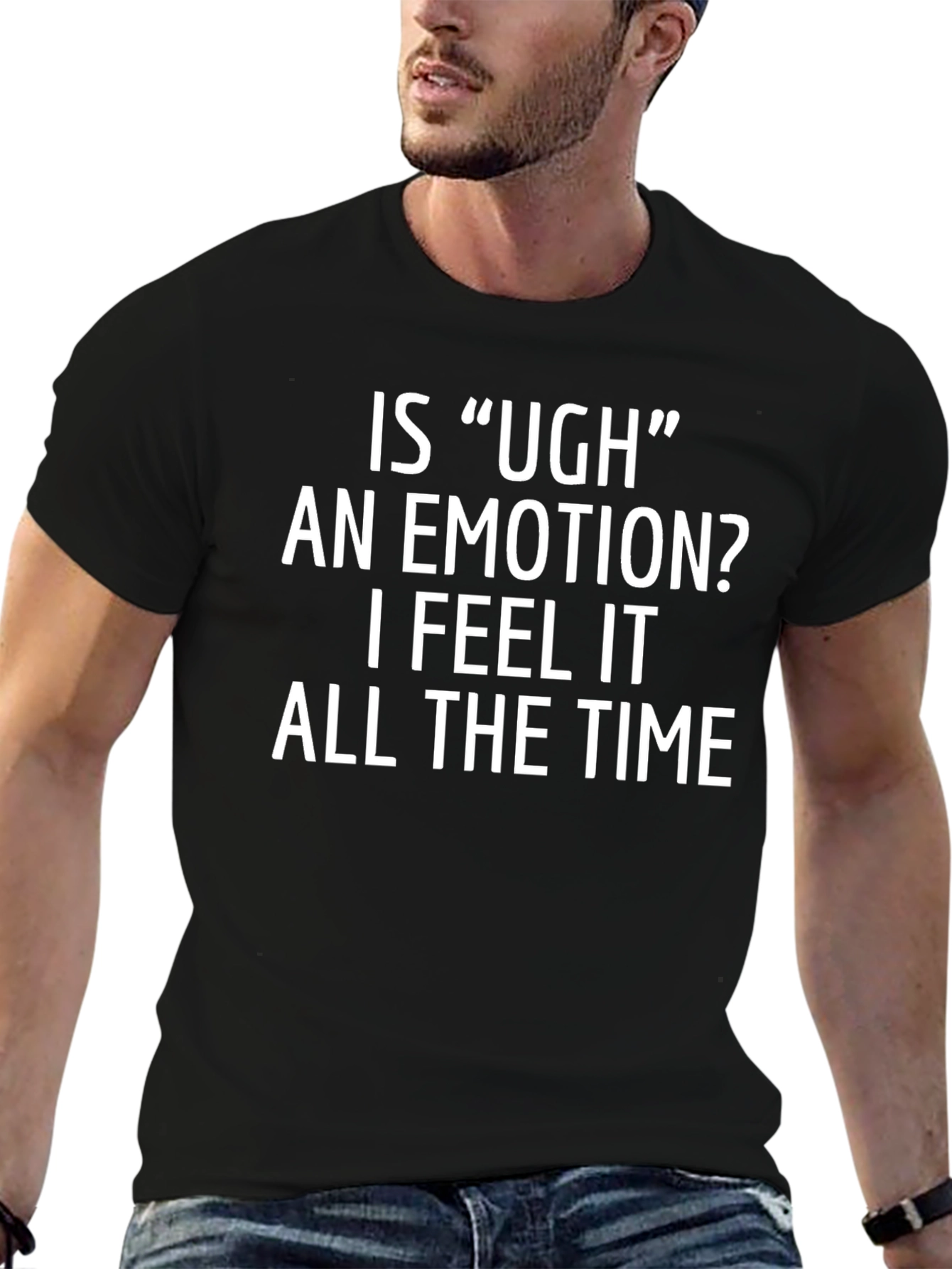 Funny Ugh Emotion Graphic T-Shirt - Black