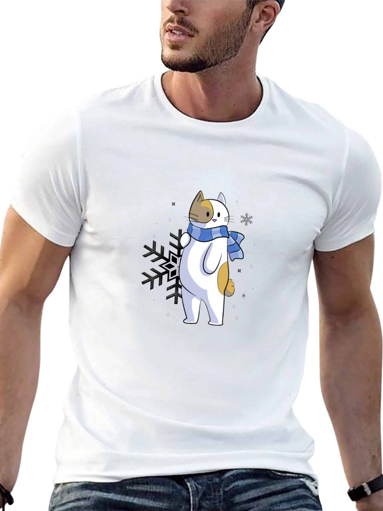 Cat with Scarf Graphic T-Shirt