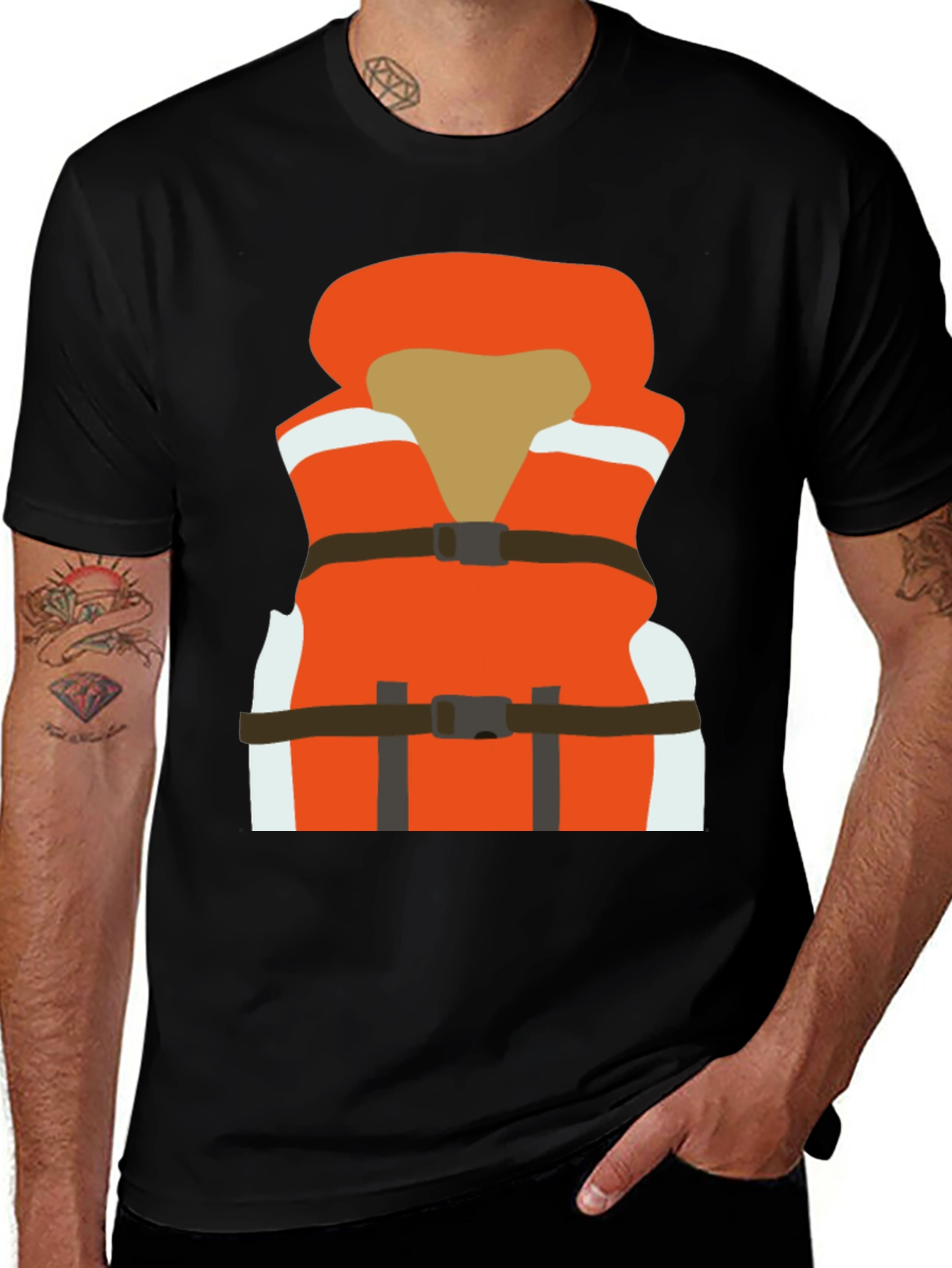 Life Vest Graphic Tee - Black Cotton T-Shirt