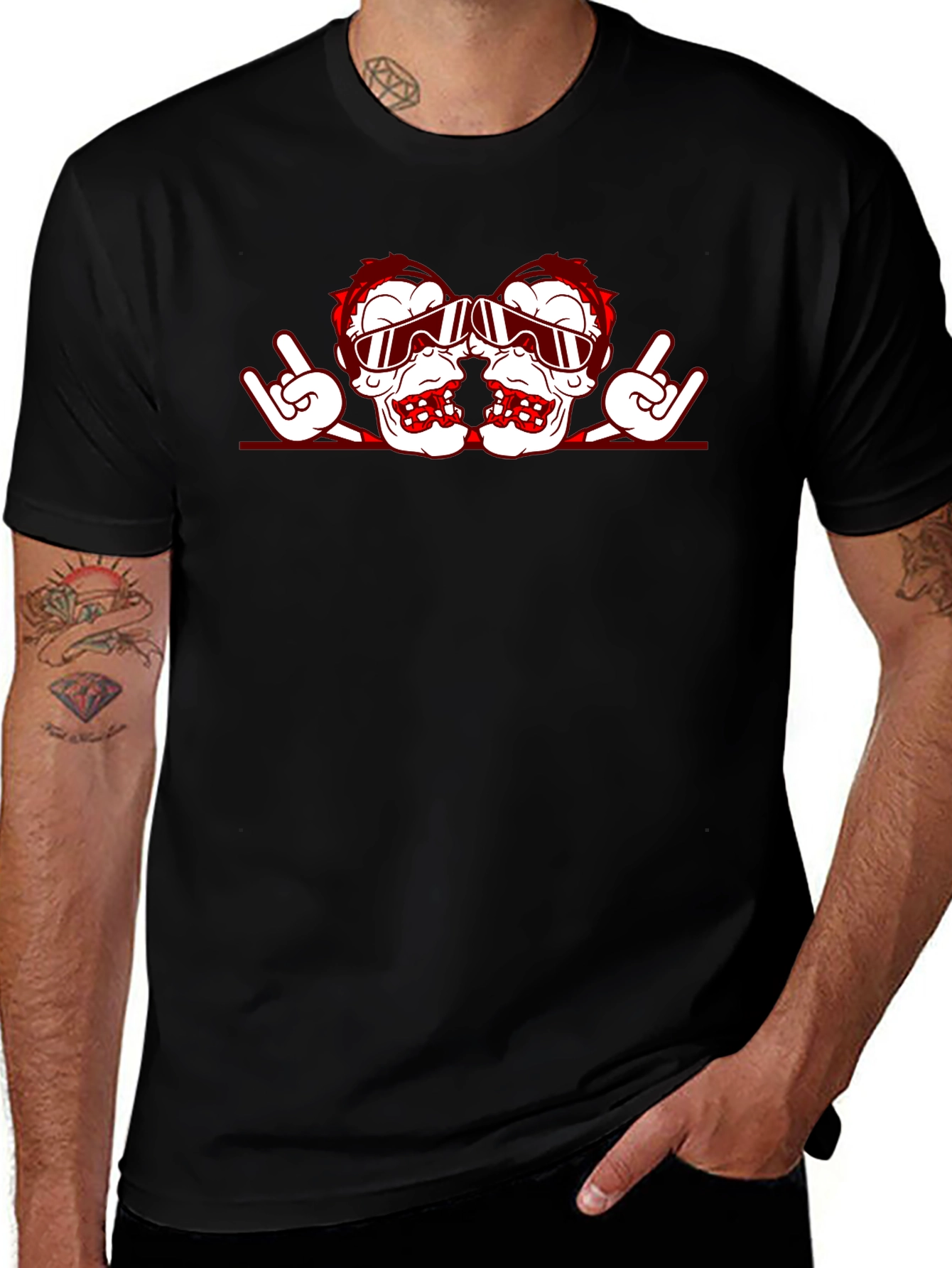 Rock On Ski Skull Graphic Tee