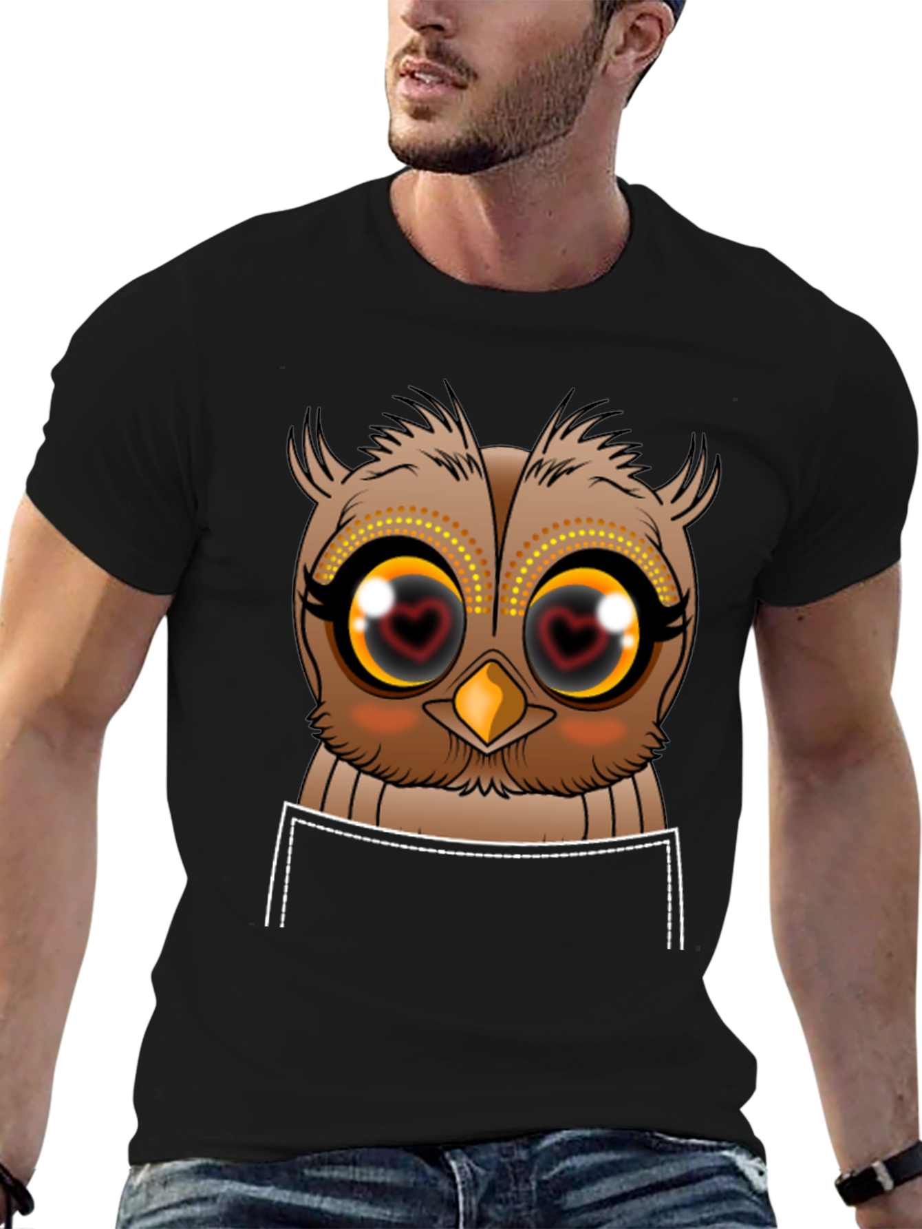 Owl Heart Eyes Graphic Tee - Black Cotton T-Shirt