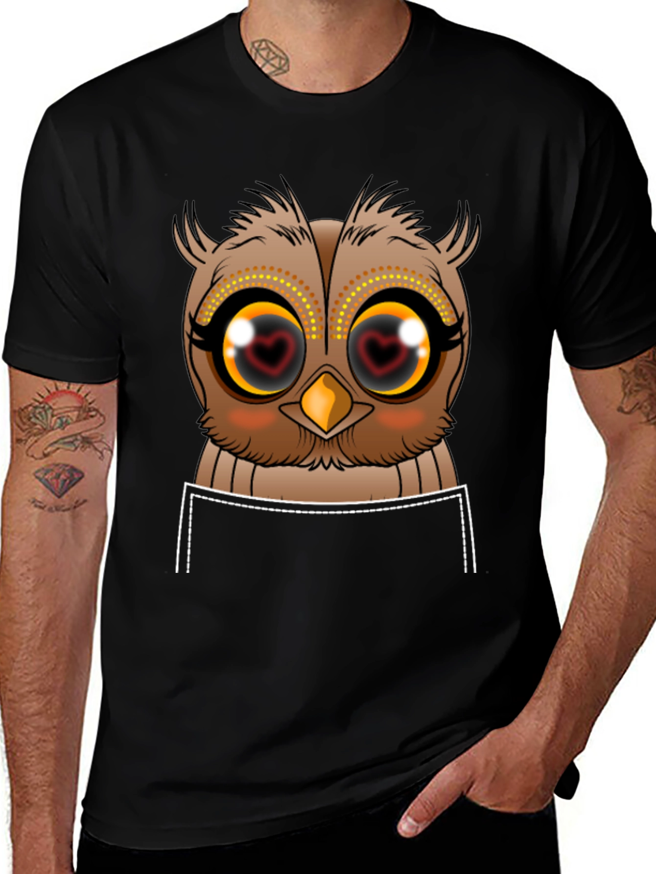 Owl Heart Eyes Graphic Tee - Black Cotton T-Shirt