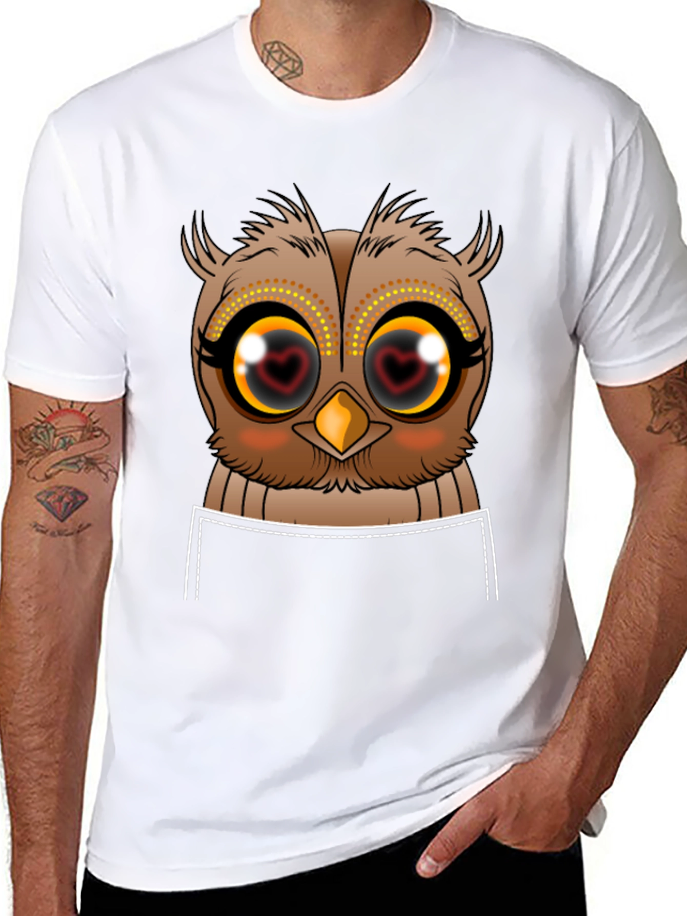 Owl Heart Eyes Graphic Tee - Black Cotton T-Shirt
