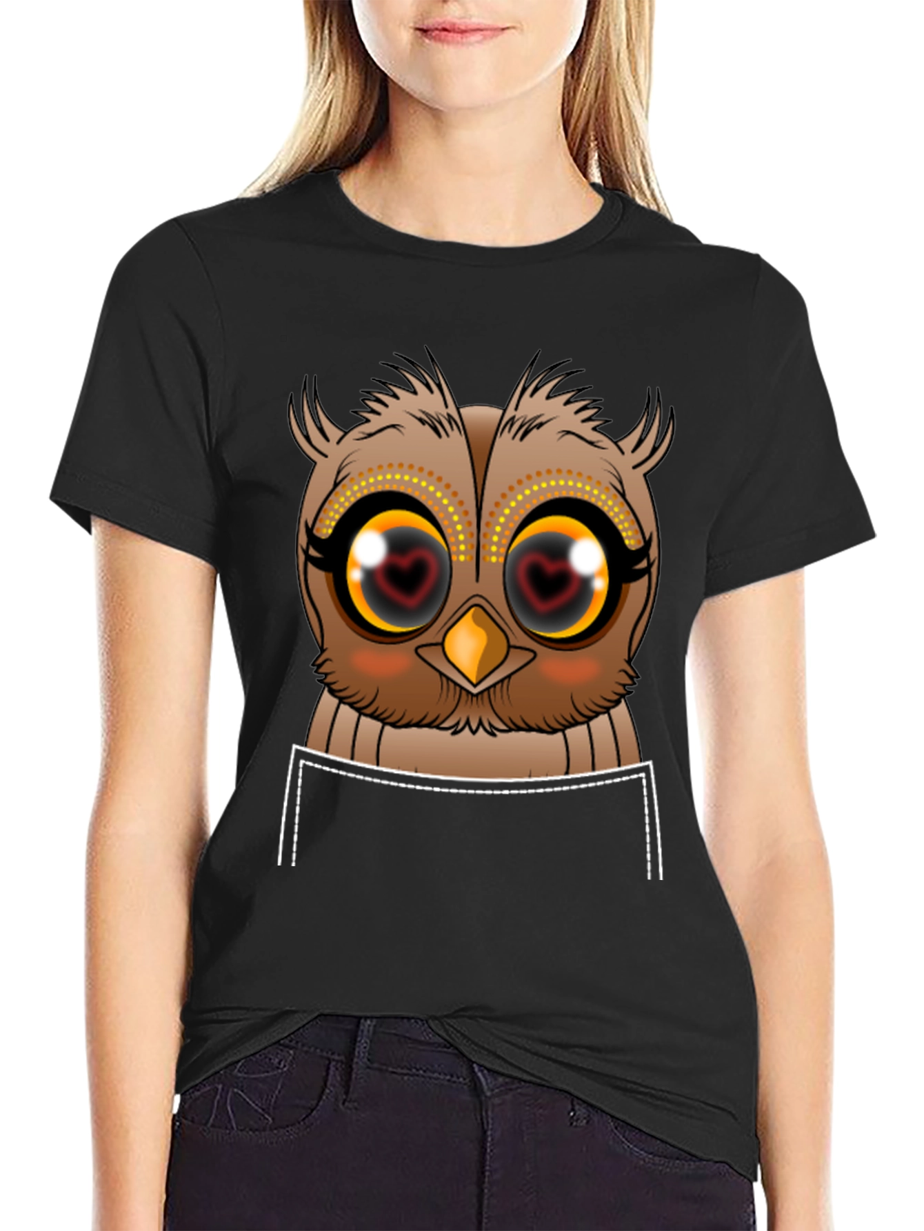 Owl Heart Eyes Graphic Tee - Black Cotton T-Shirt