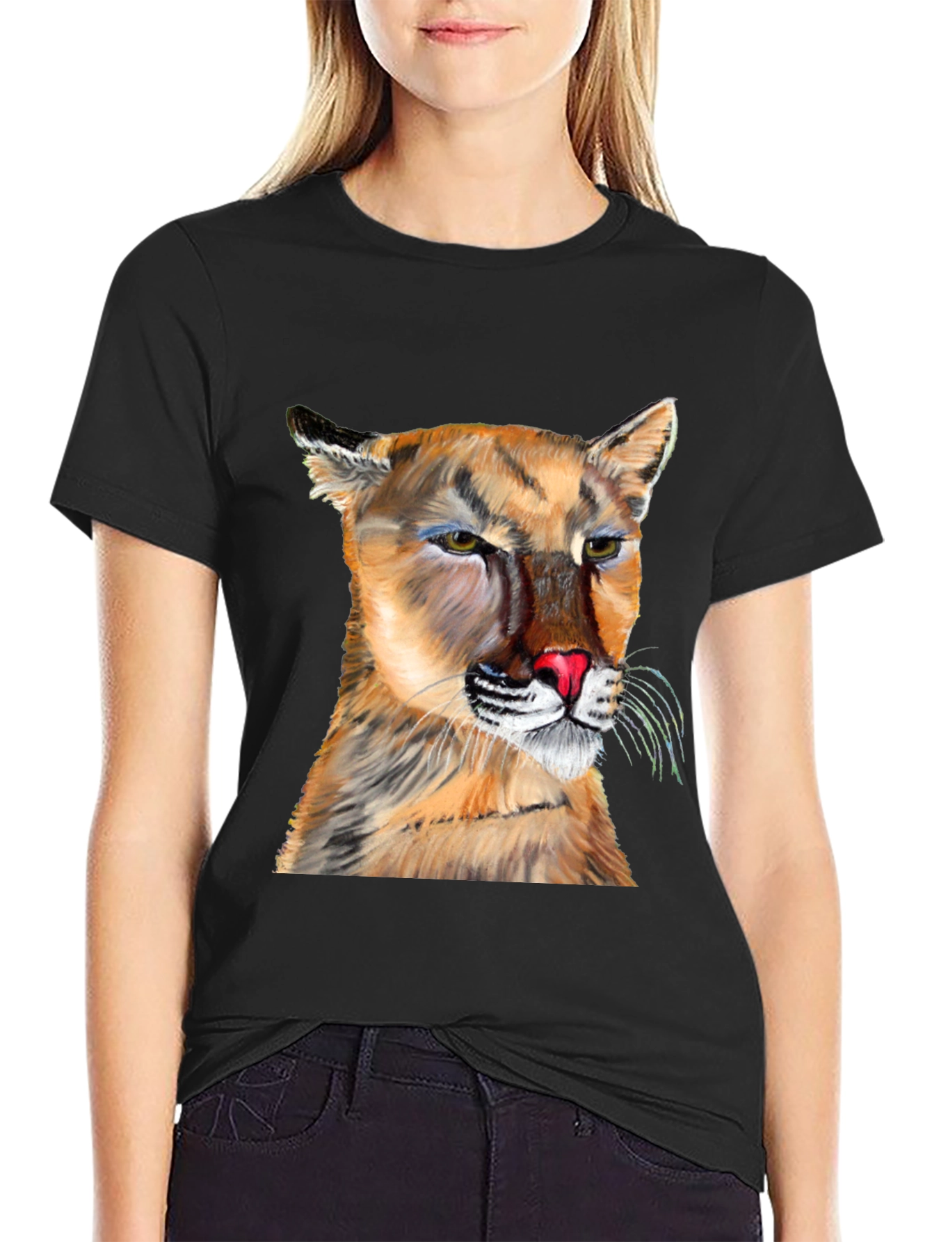 Cougar Graphic Tee - Black Crew Neck