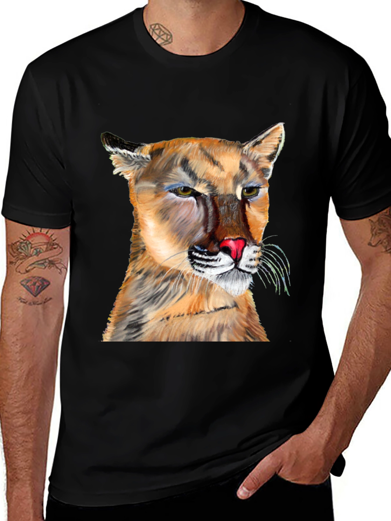 Cougar Graphic Tee - Black Crew Neck