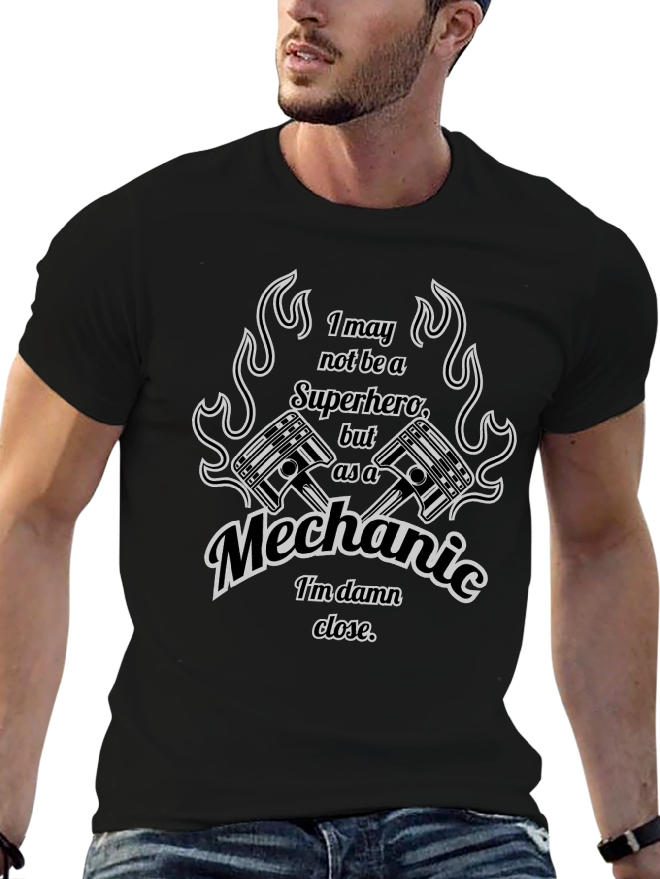 Mechanic Superhero Graphic T-Shirt - Black