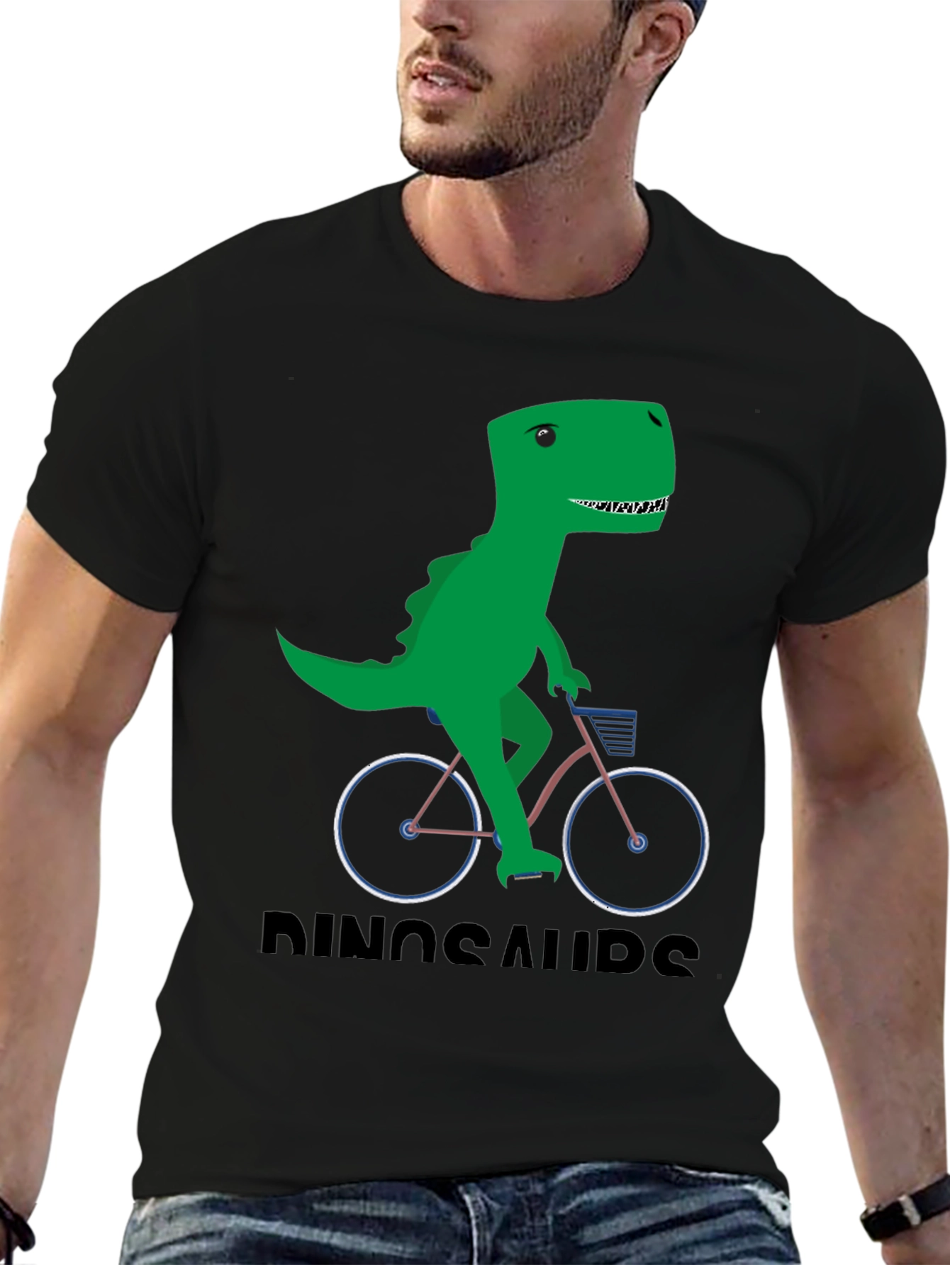 Dinosaur Riding Bike Graphic T-Shirt