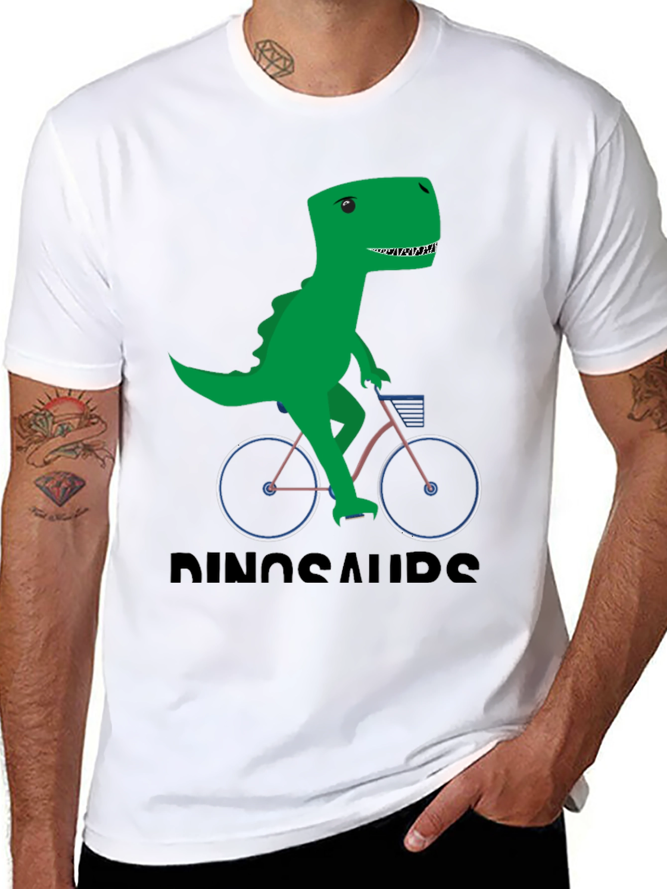 Dinosaur Riding Bike Graphic T-Shirt
