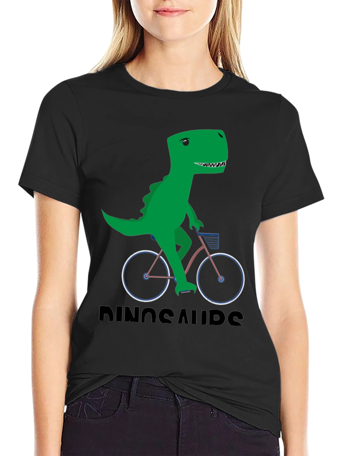 Dinosaur Riding Bike Graphic T-Shirt